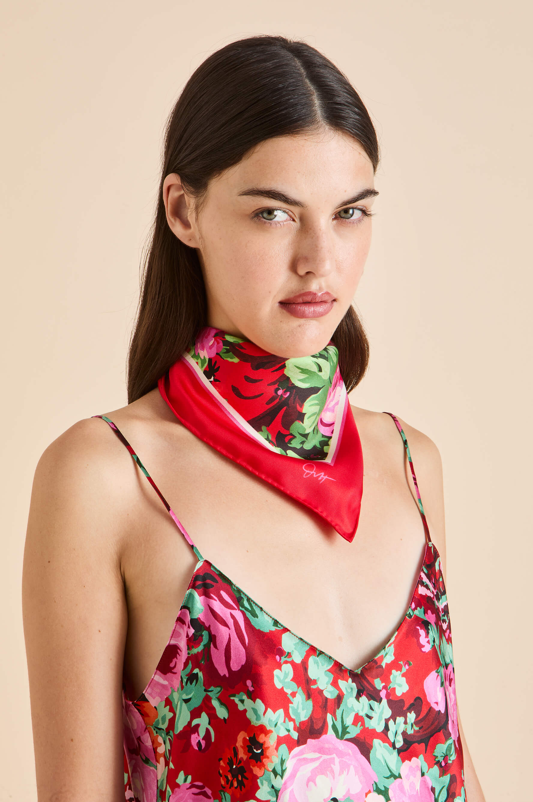 dunaway moulin red floral scarf in silk satin
