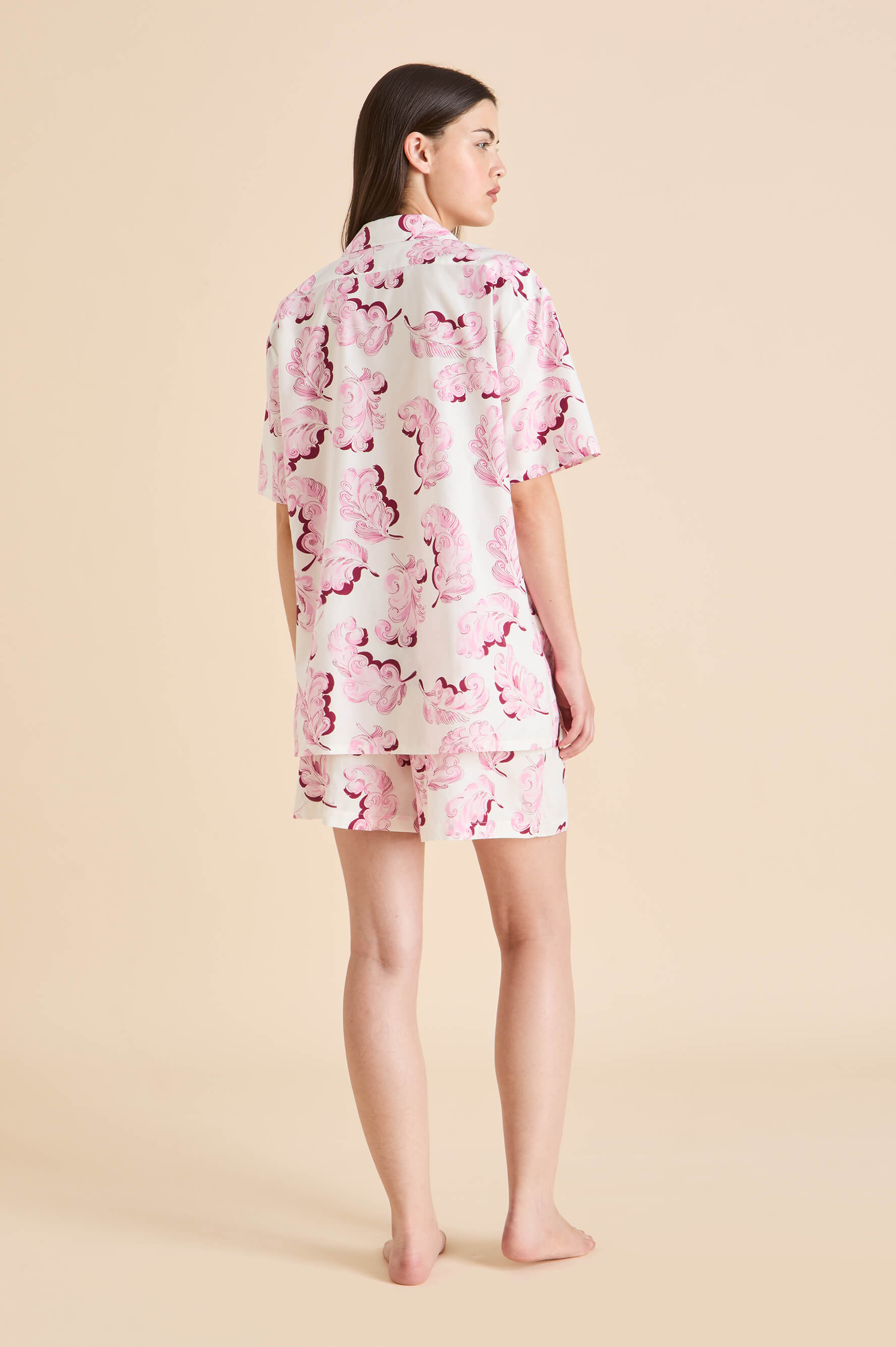 Emeli Plume Pink Feather Pyjamas in Cotton-Silk