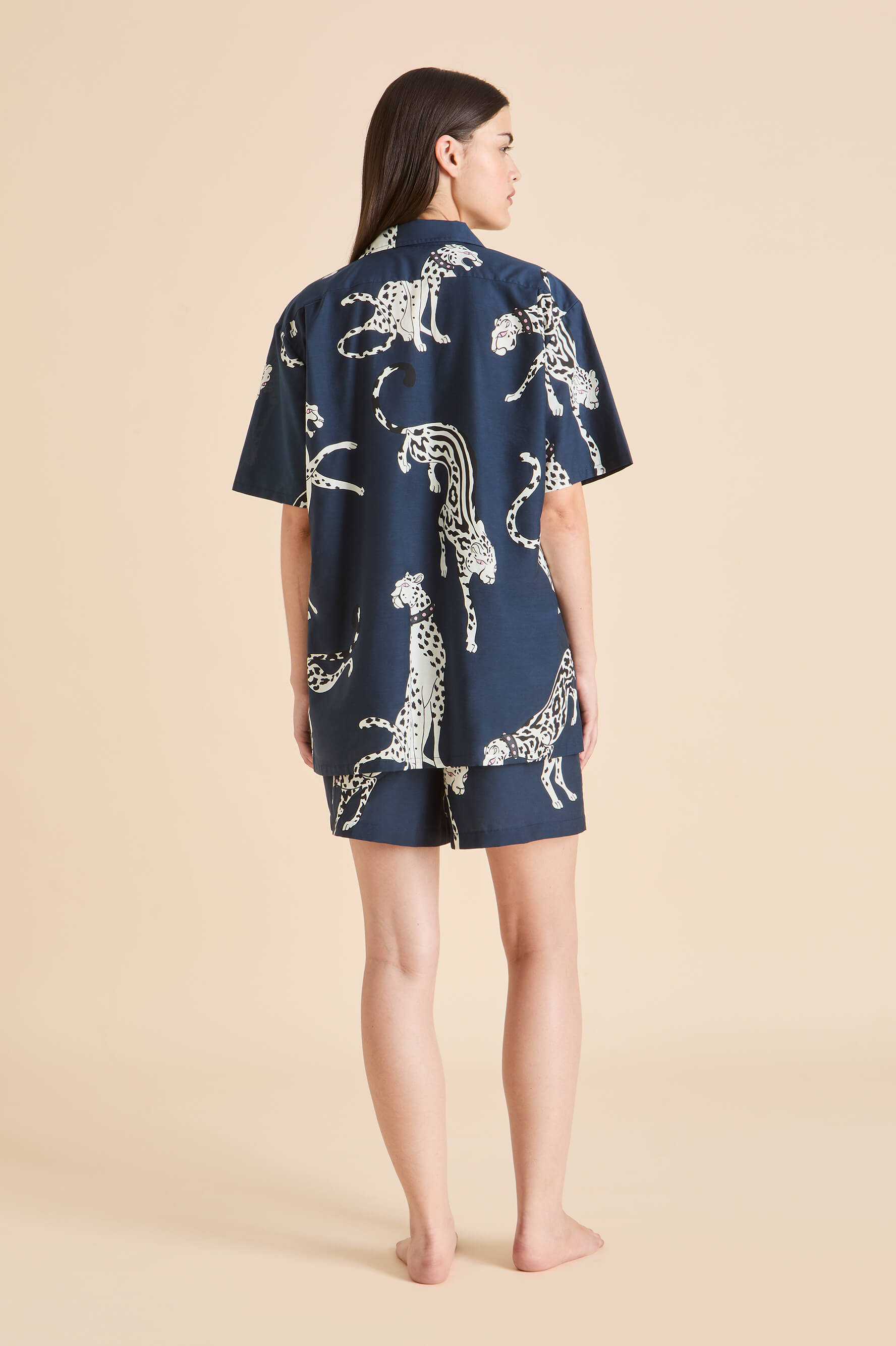 Emeli Ziegfeld Blue Leopard Pajamas in Cotton-Silk