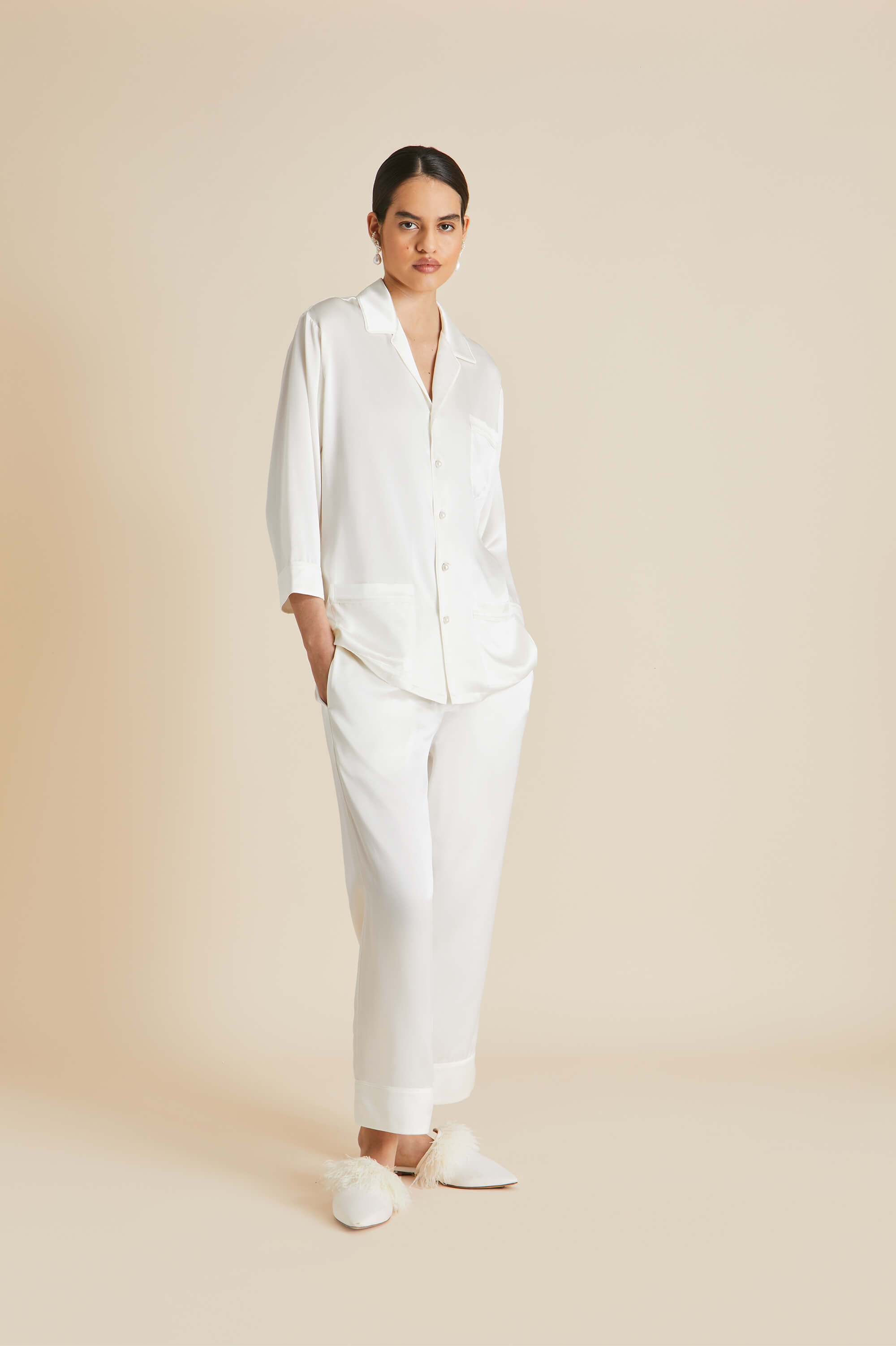 fifi ivory pearl pajamas in silk satin
