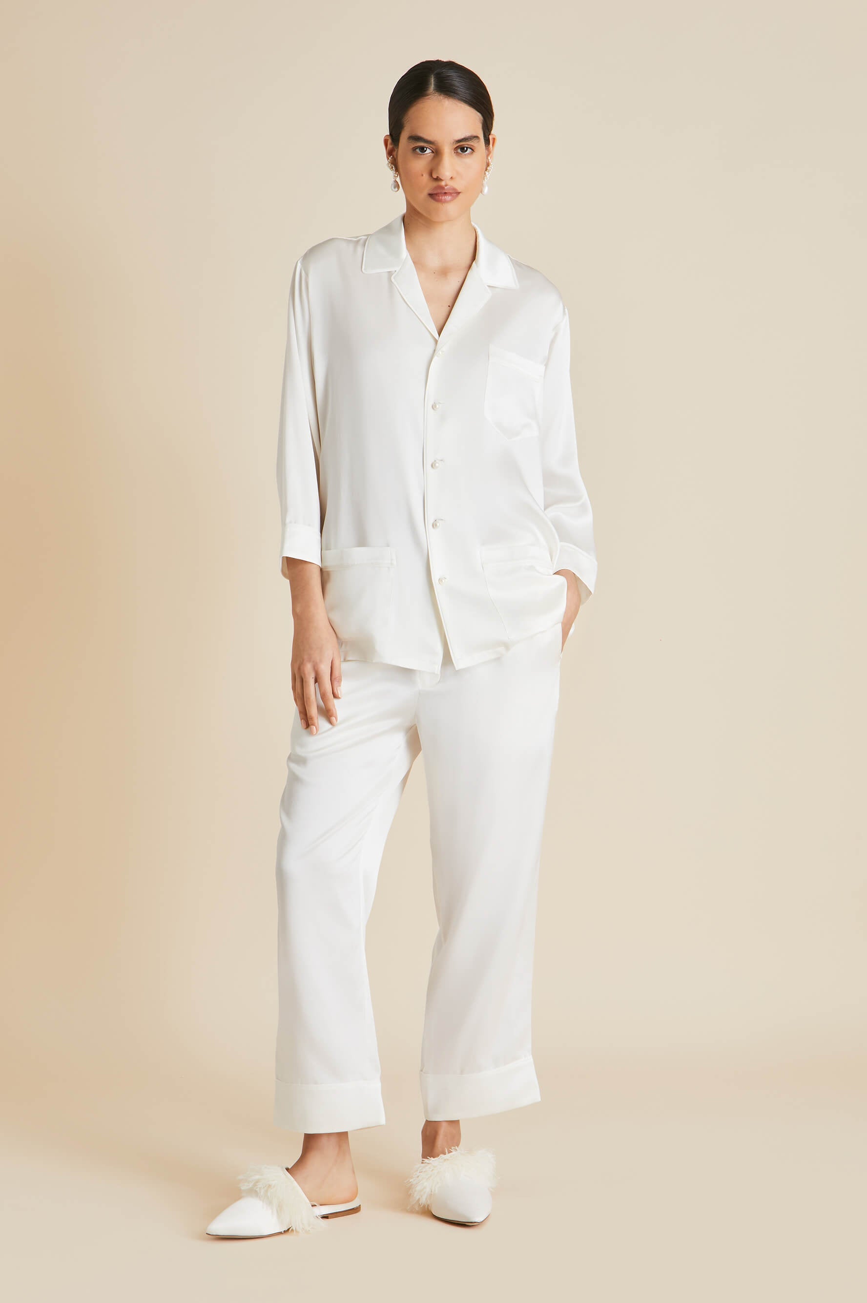 Fifi Ivory Pearl Pyjamas in Silk Satin