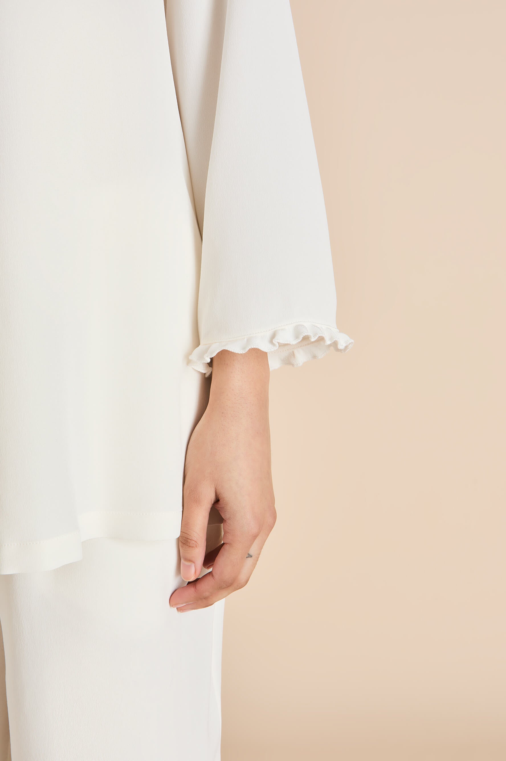 Fifi Ivory Frilled Pyjamas in Silk Crêpe de Chine