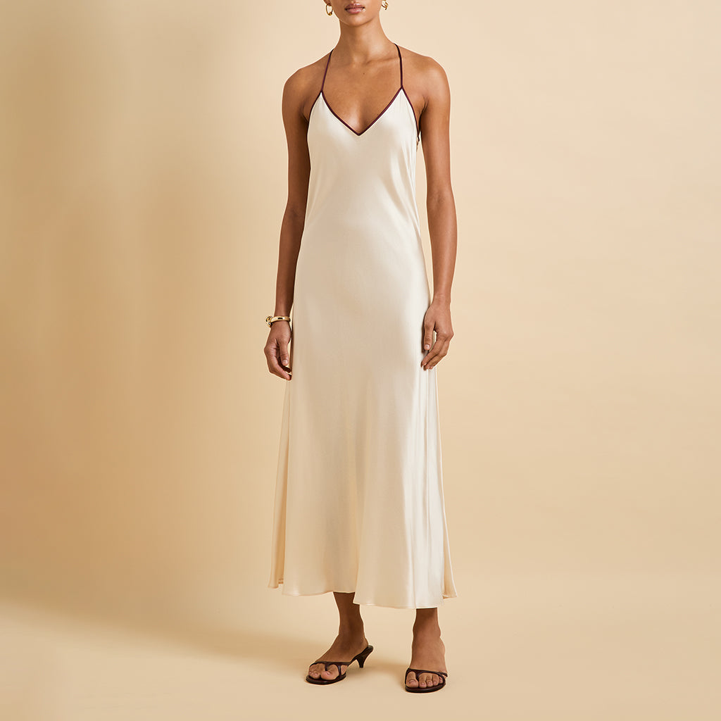 Gala Bone Cream Slip Dress in Silk Satin |Olivia von Halle