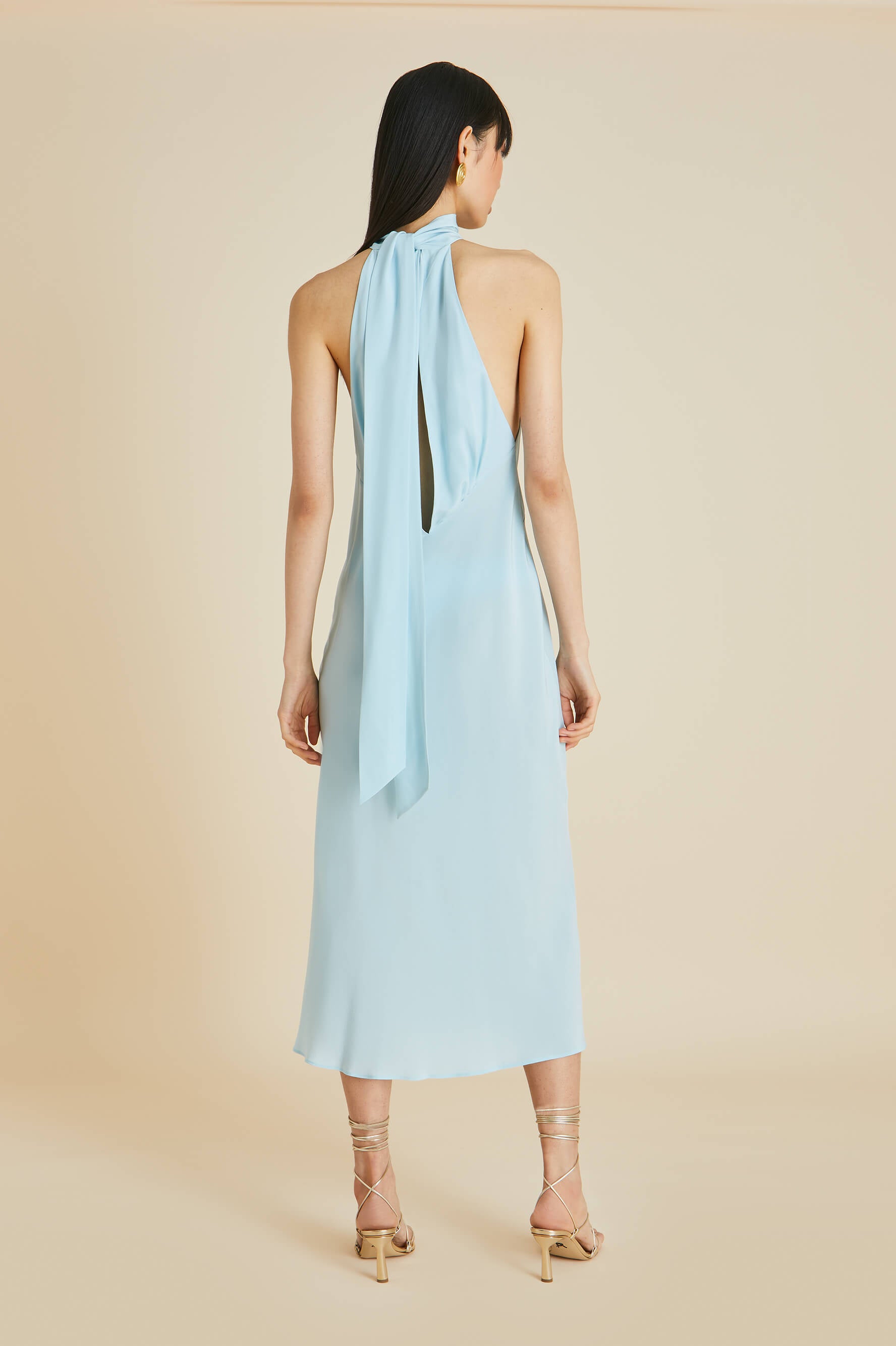 Greta Blue Halterneck Dress in Silk Crêpe de Chine