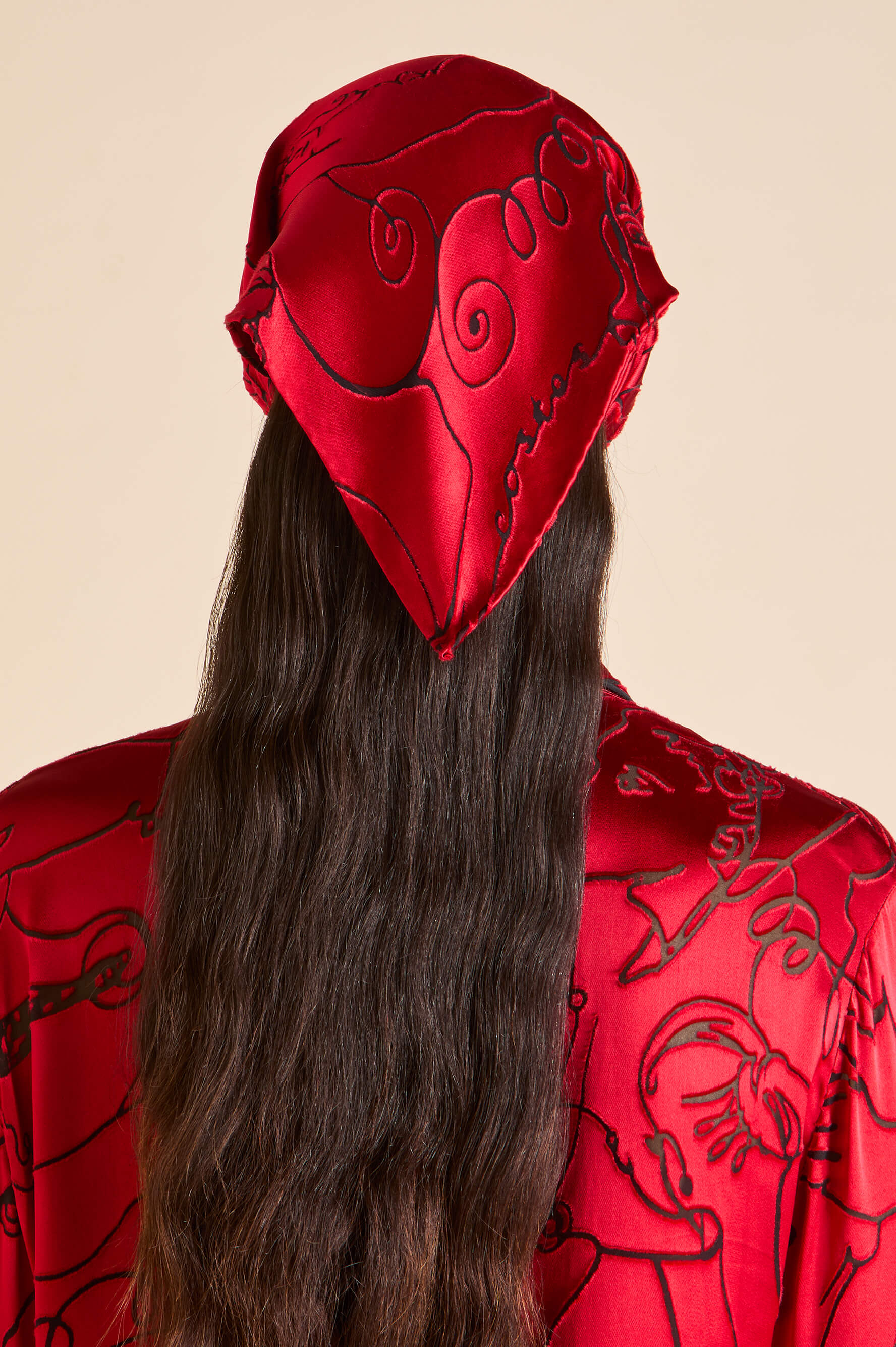 Deneuve Liaisons Red Figures Scarf in Silk Satin