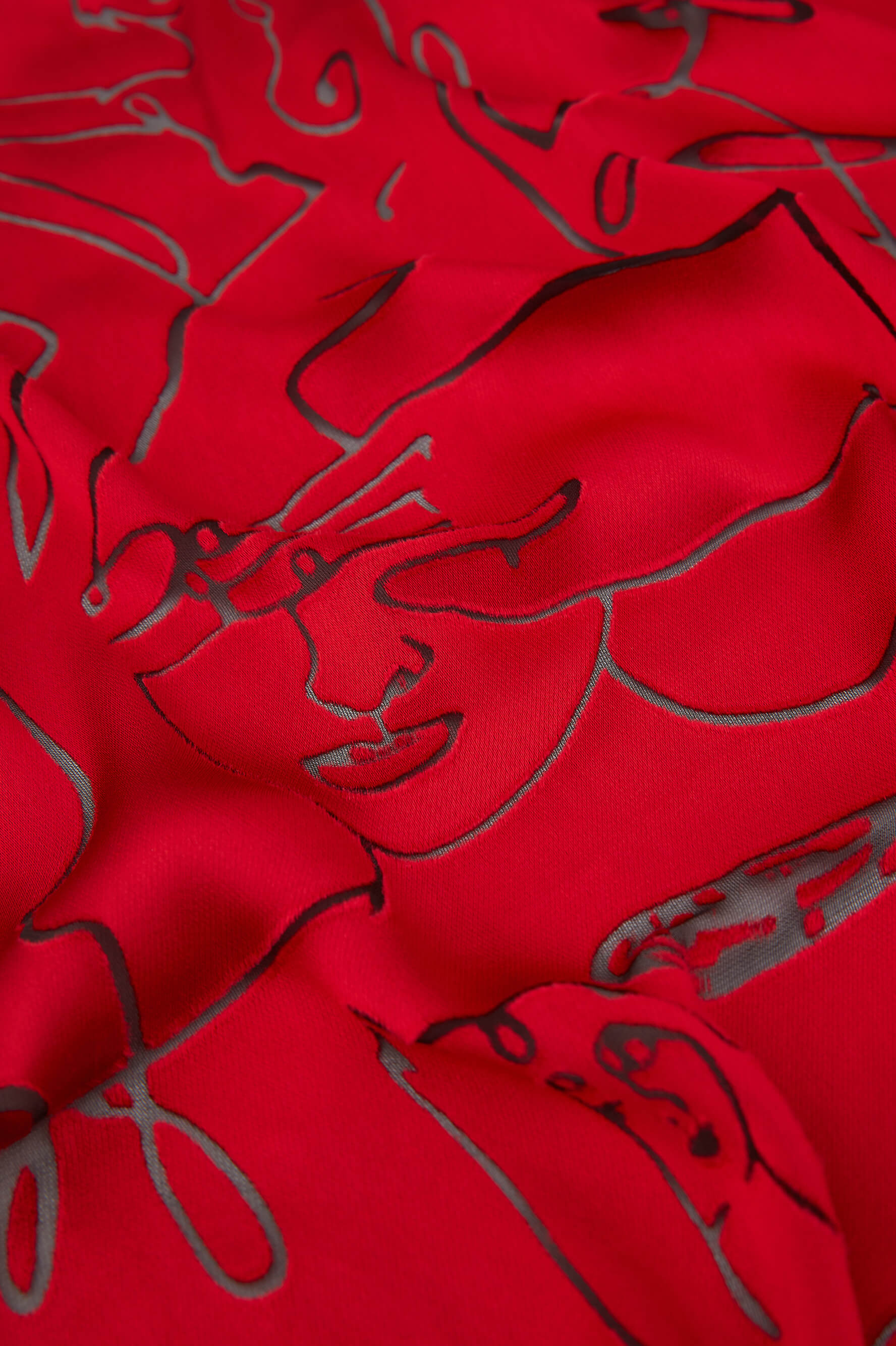 Deneuve Liaisons Red Figures Scarf in Silk Satin