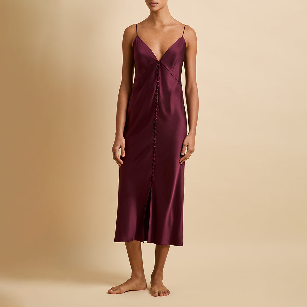 burgundy satin slip dress Olivia von Halle | Ilse Burgundy Slip Dress in Silk Satin | Women