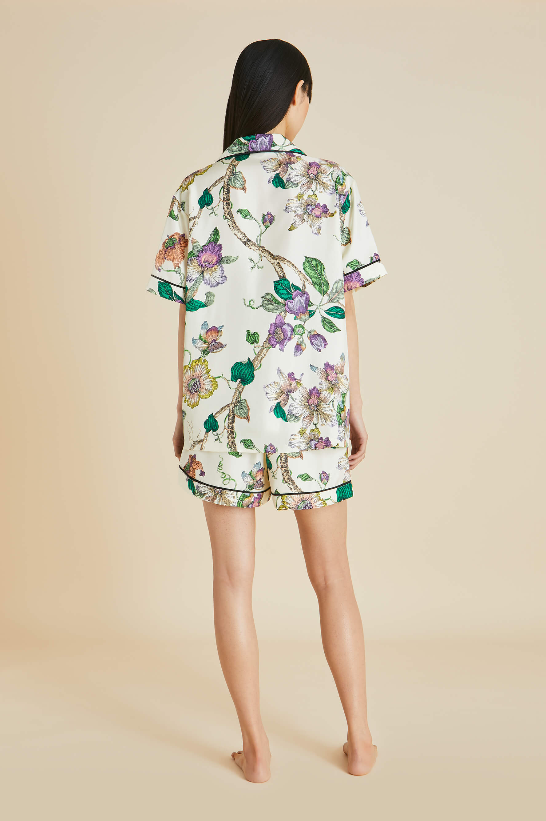 Ingo Aura Ivory Floral Pyjamas in Silk Twill