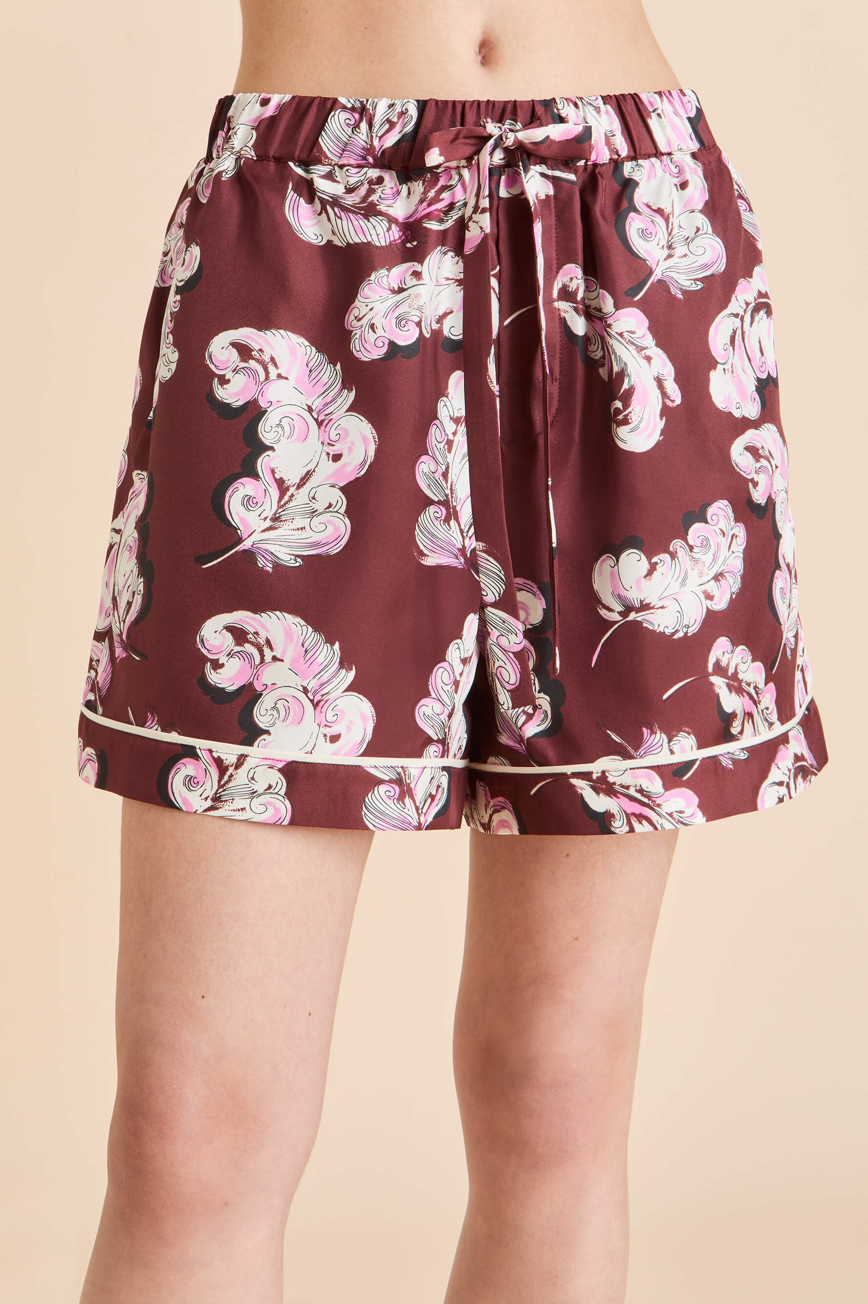 Ingo Boudoir Maroon Feather Pyjamas in Silk Twill