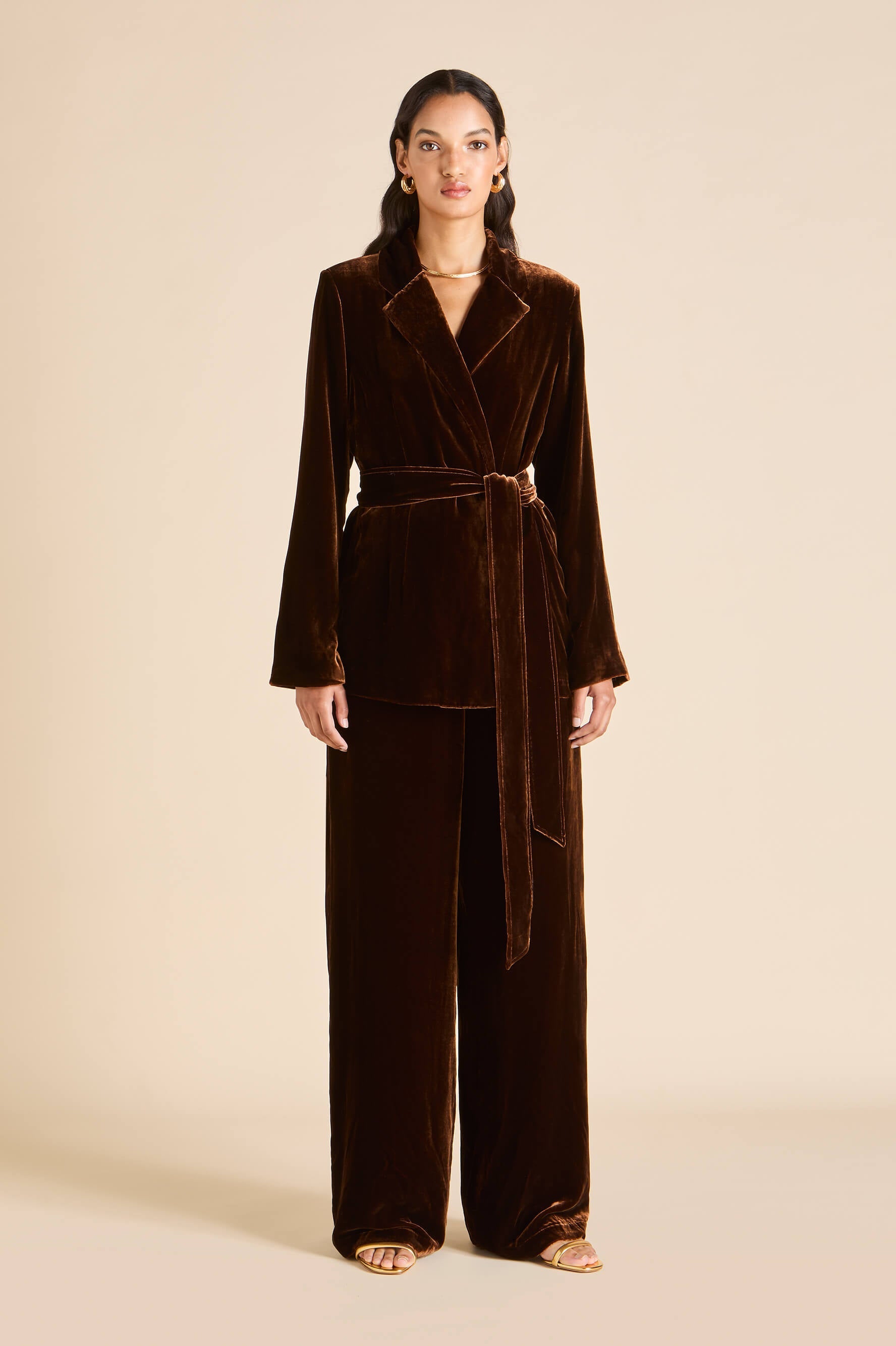Jagger Walnut Brown Pyjamas in Silk Velvet