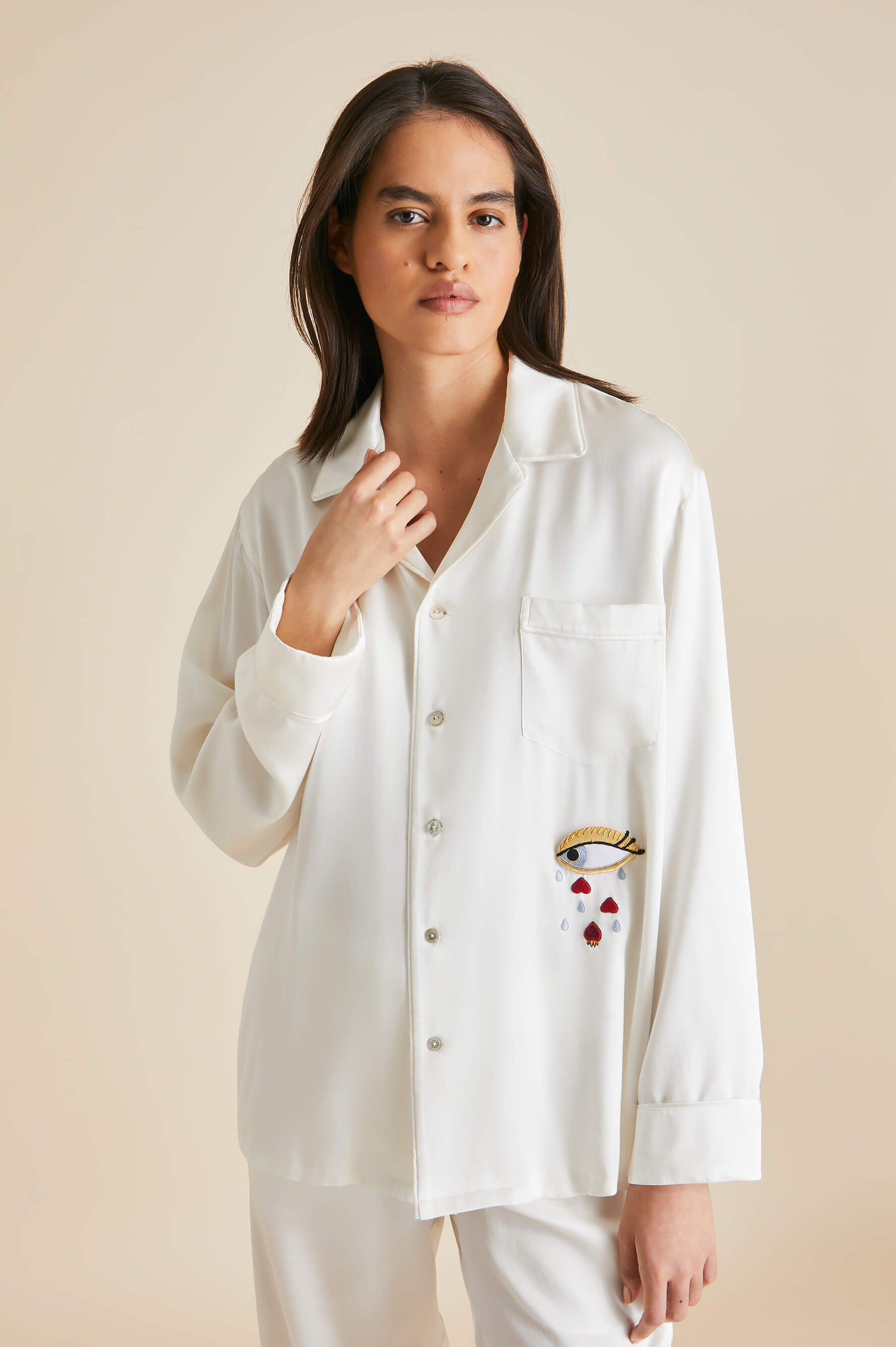 Yves Desire Ivory Pyjamas in Silk Satin