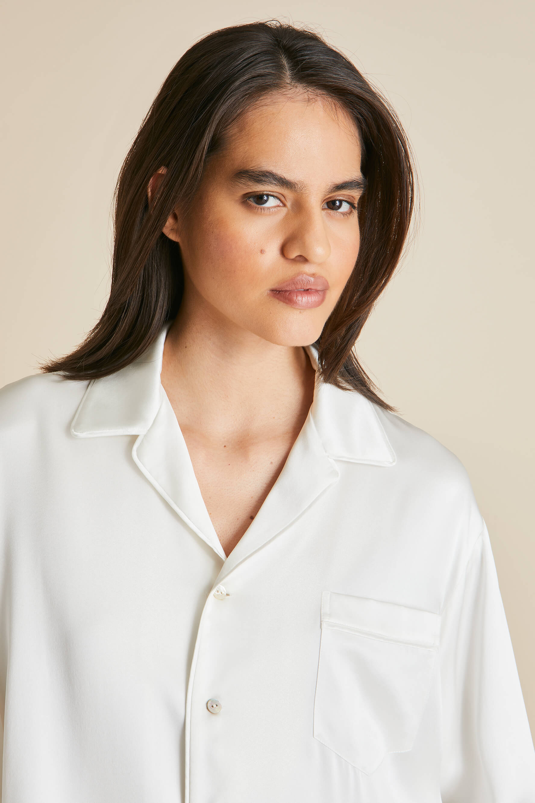 Yves Desire Ivory Pyjamas in Silk Satin