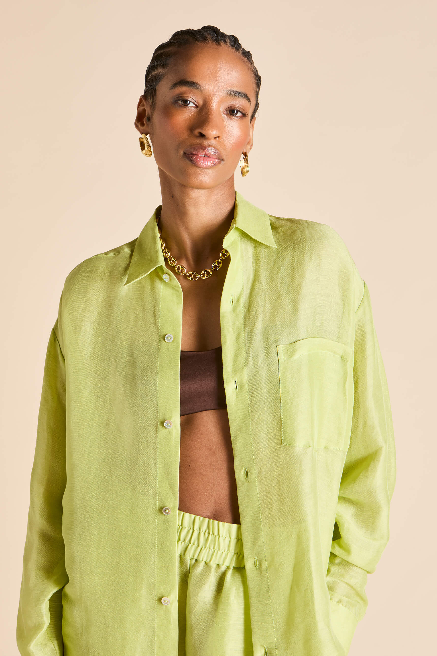 kick celery green pyjamas in linen-silk