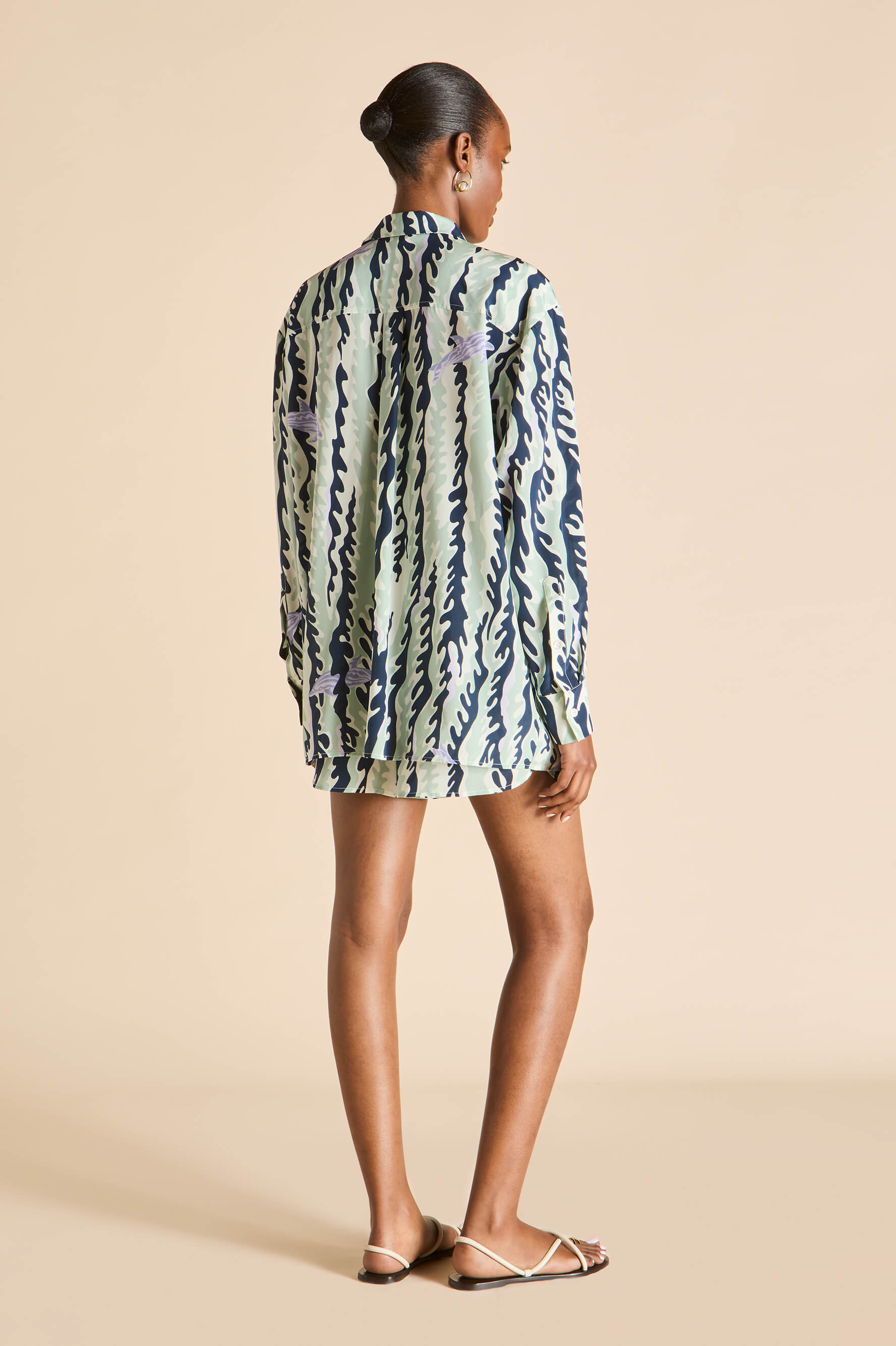 Kick Marina Navy Wave Pyjamas in Silk Crêpe de Chine