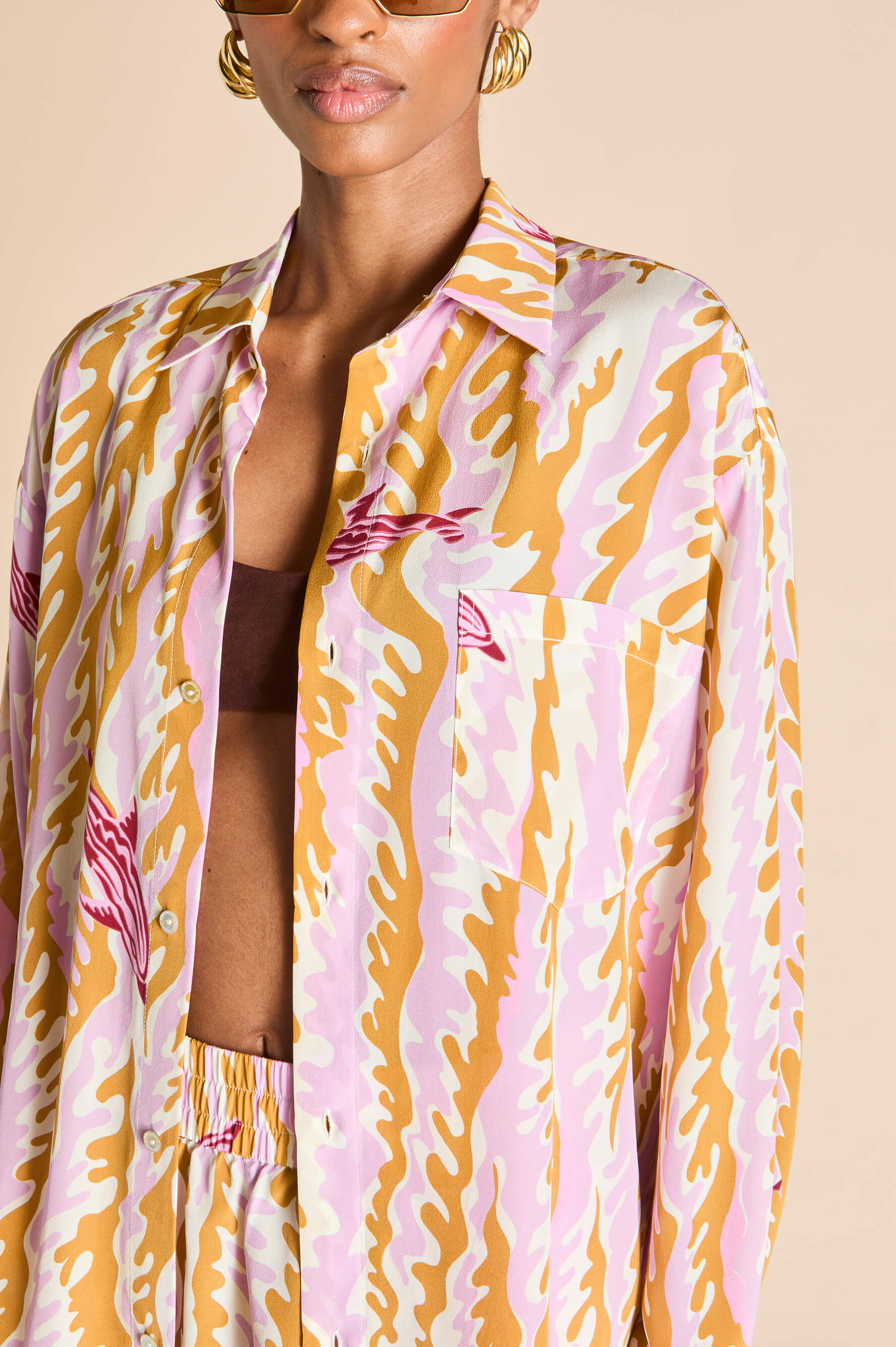 kick mira pink wave pajamas in silk crêpe de chine
