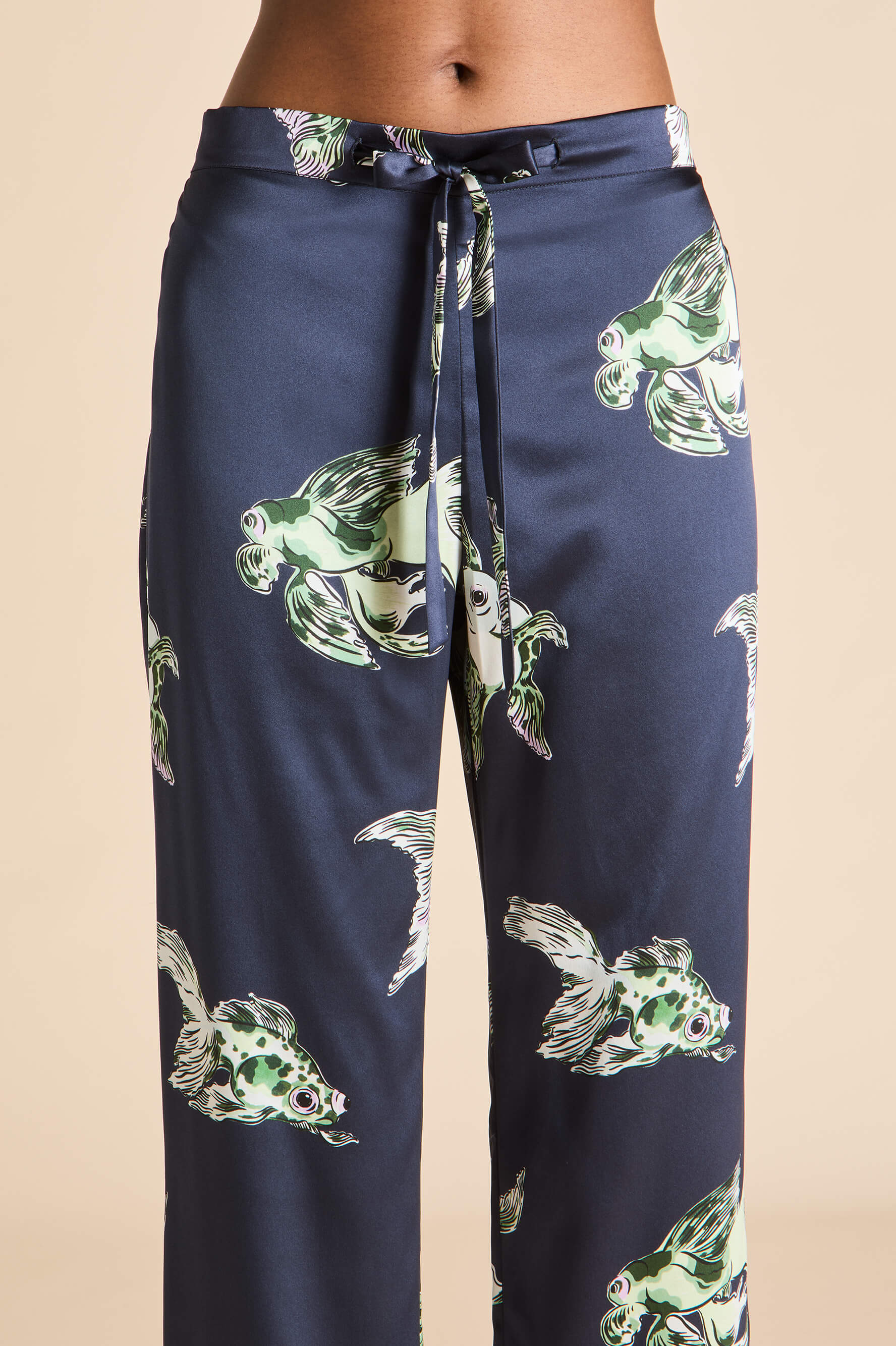 Lila Caspian Navy Goldfish Pyjamas in Silk Satin
