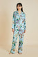 Lila Ceres Blue Floral Pyjamas in Silk Satin