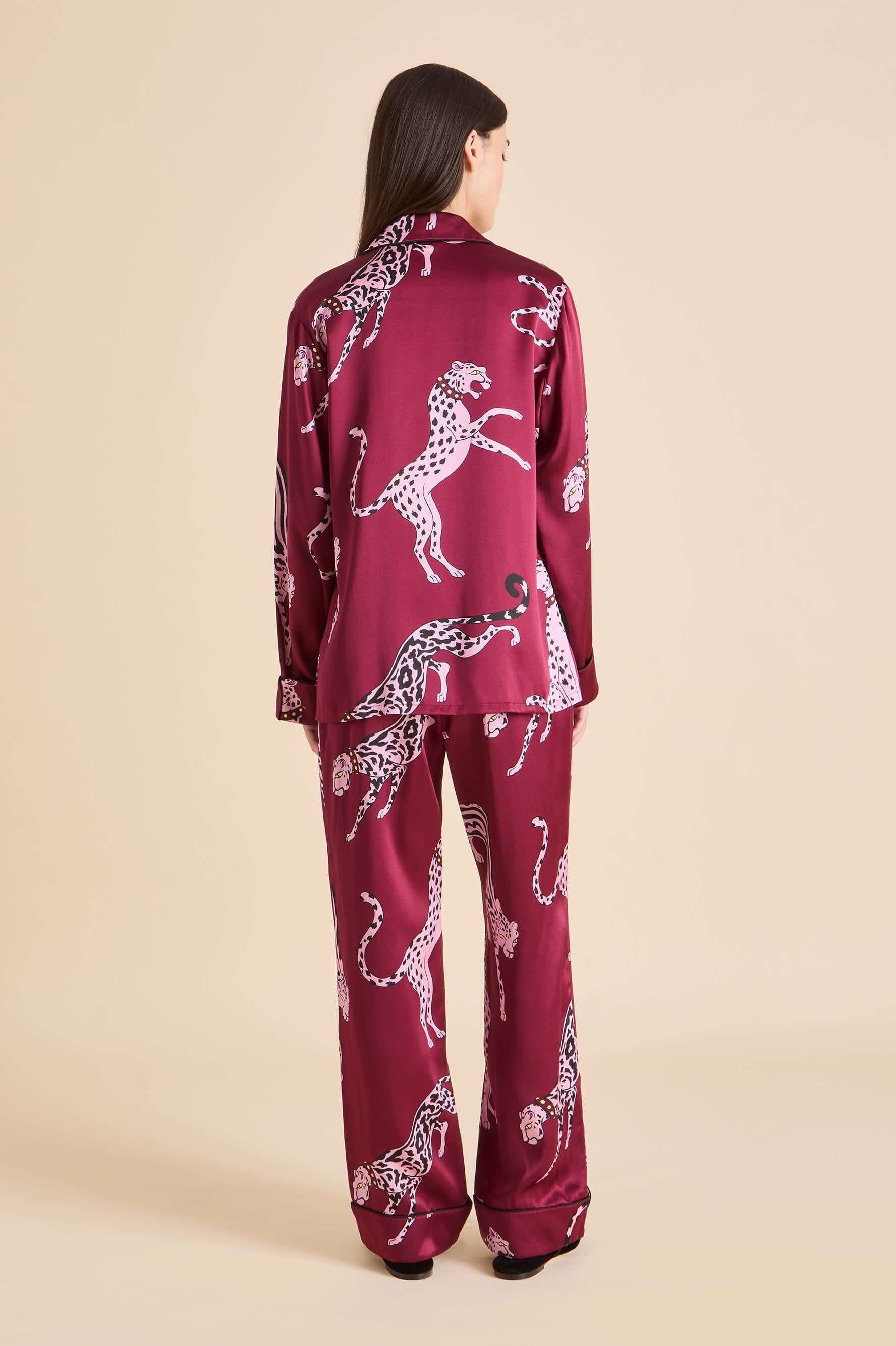 Lila Cherie Red Leopard Pyjamas in Silk Satin