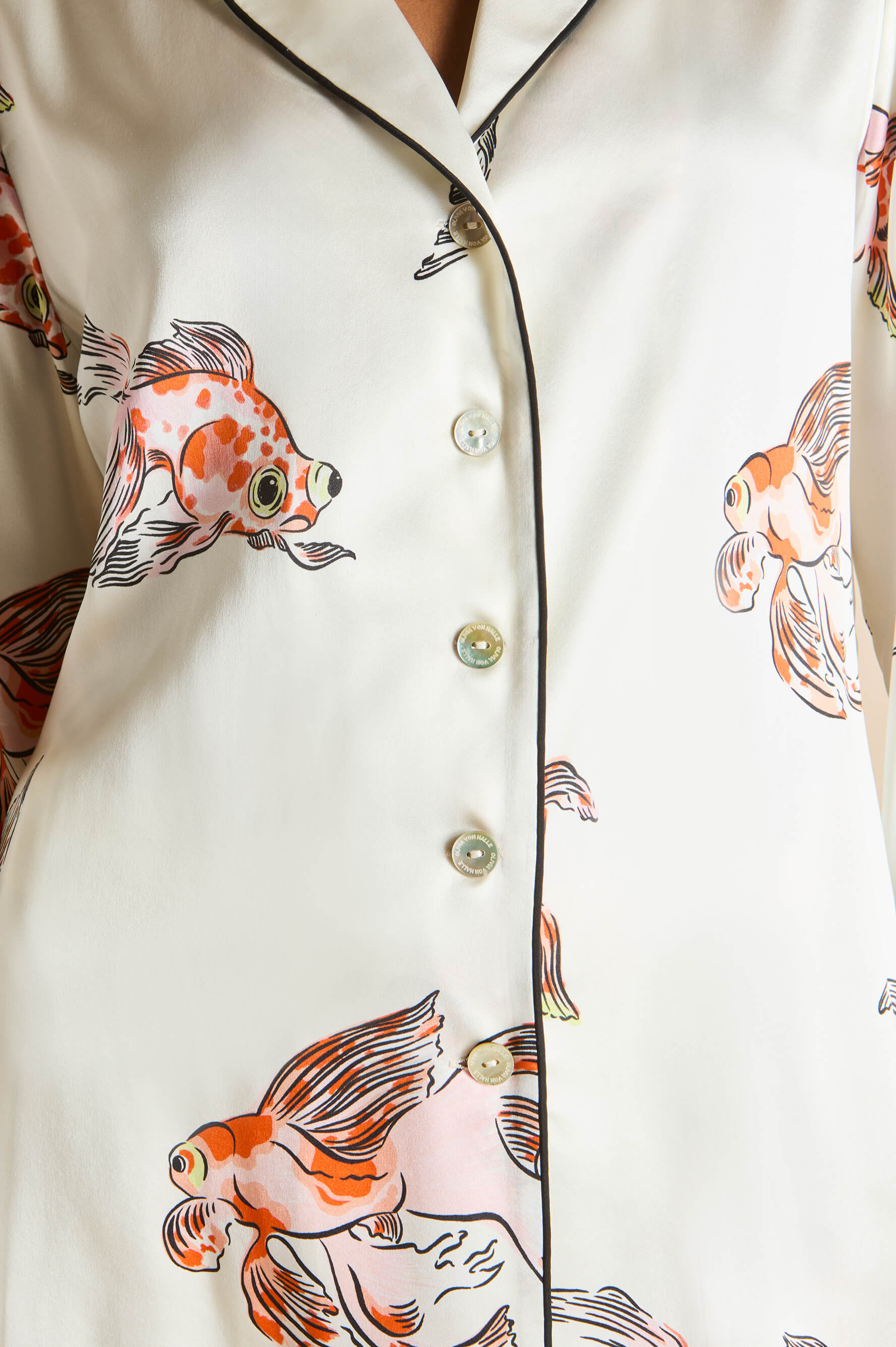 Lila Cora Ivory Goldfish Pyjamas in Silk Satin