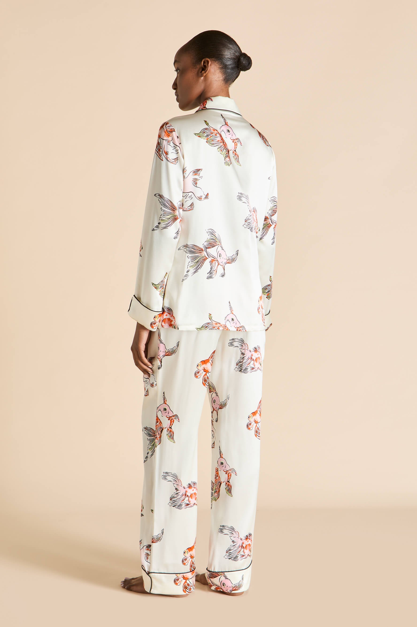 Lila Cora Ivory Goldfish Pyjamas in Silk Satin