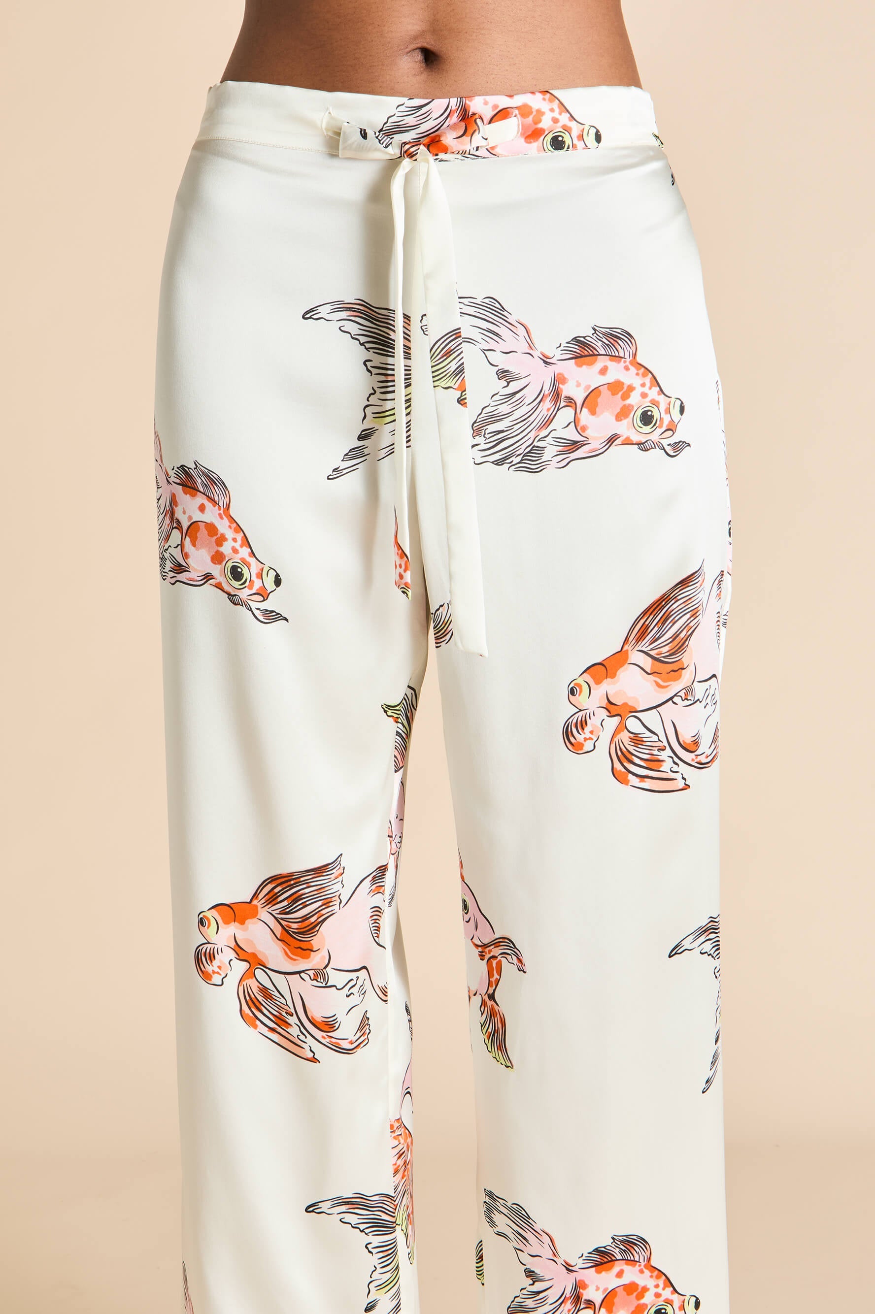 Lila Cora Ivory Goldfish Pyjamas in Silk Satin