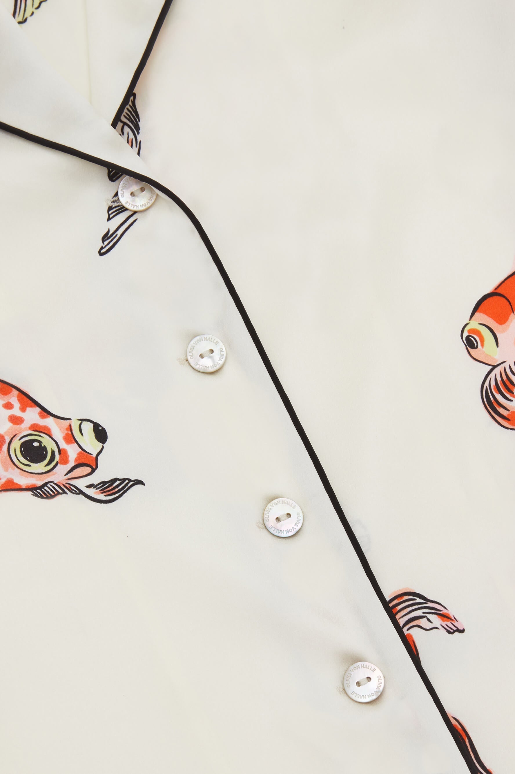 Lila Cora Ivory Goldfish Pyjamas in Silk Satin