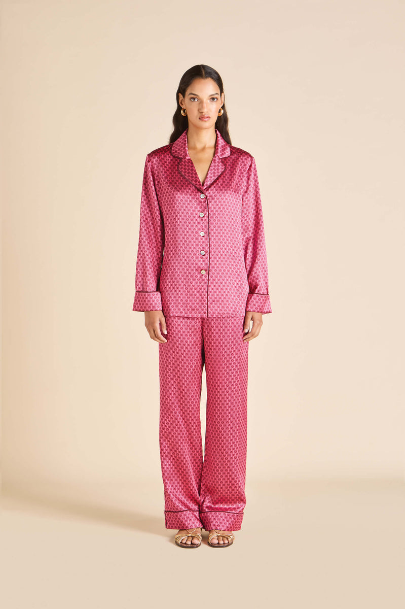 Lila Dita Pink Geometric Pyjamas in Silk Satin