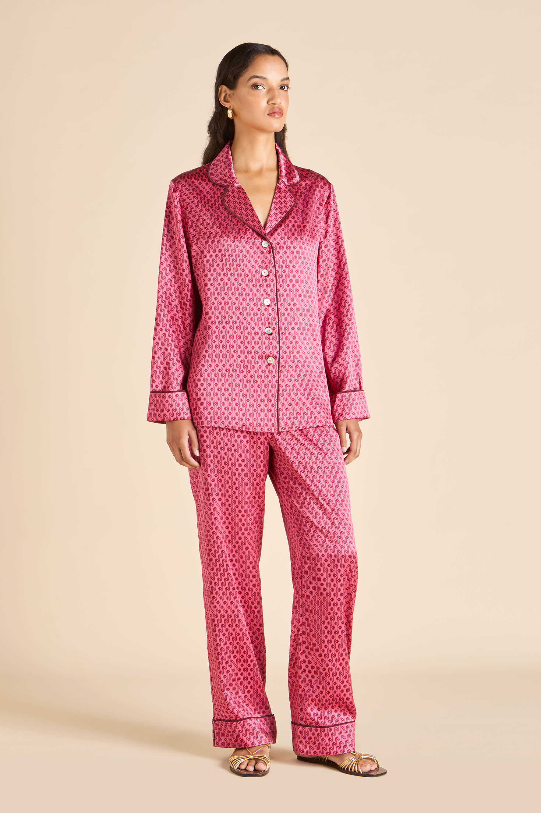 Lila Dita Pink Geometric Pyjamas in Silk Satin