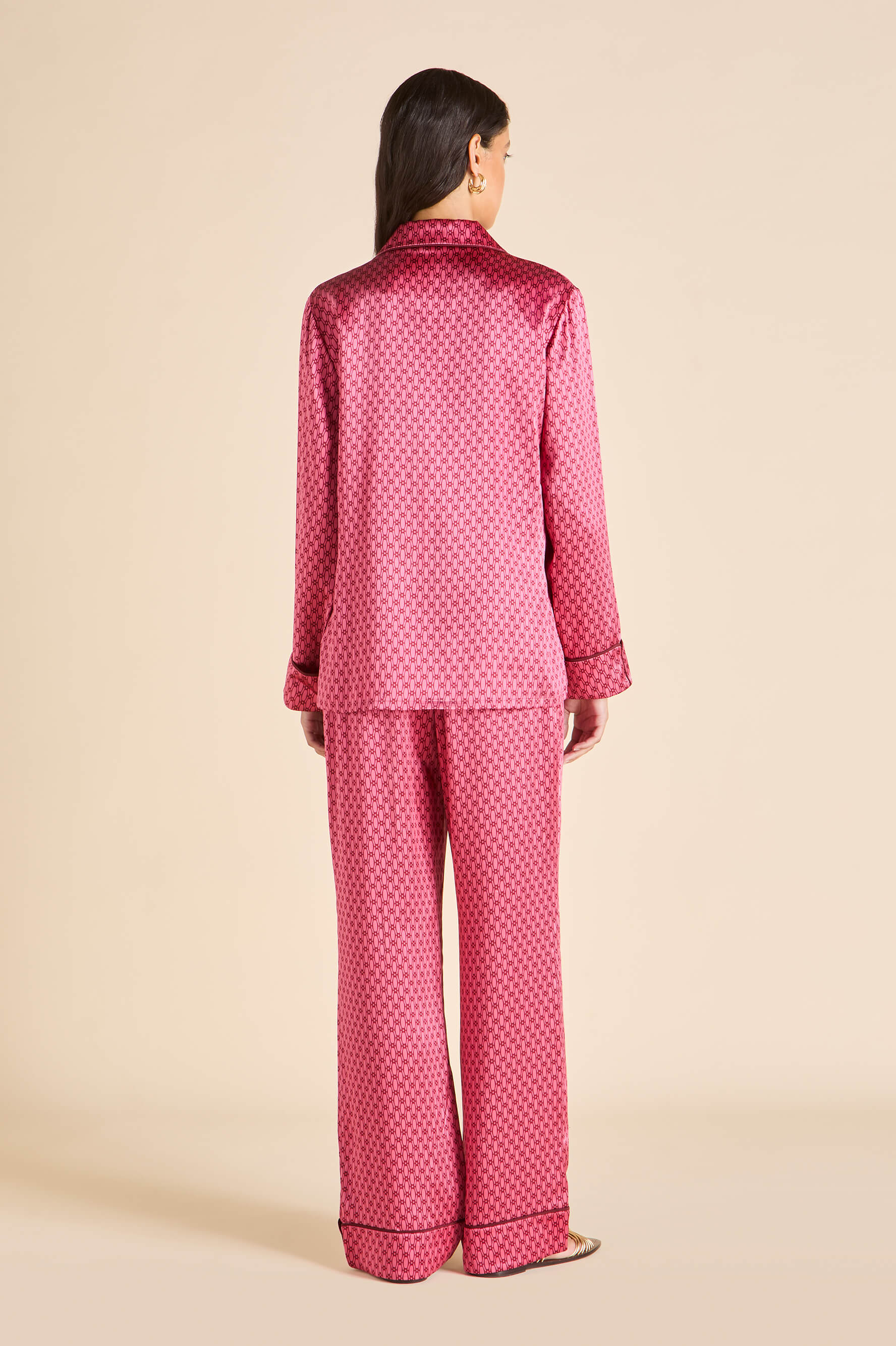 Lila Dita Pink Geometric Pyjamas in Silk Satin