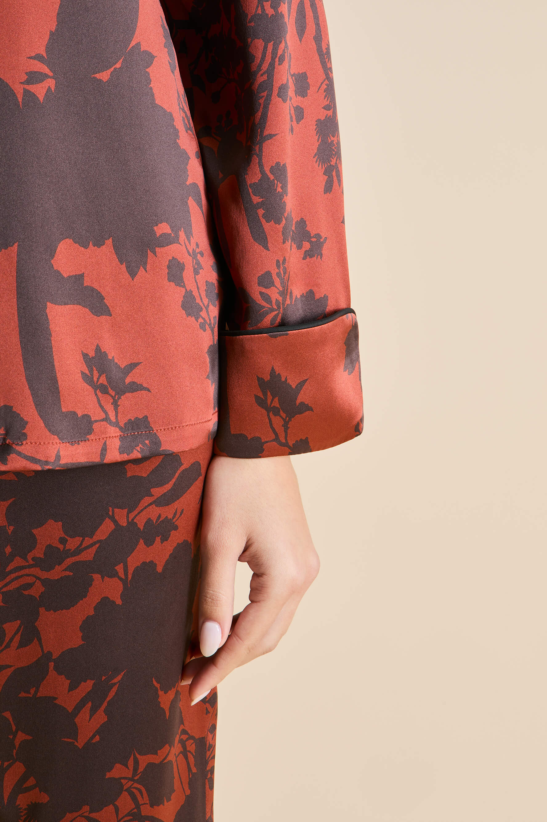 lila lalanne brown floral pyjamas in silk satin