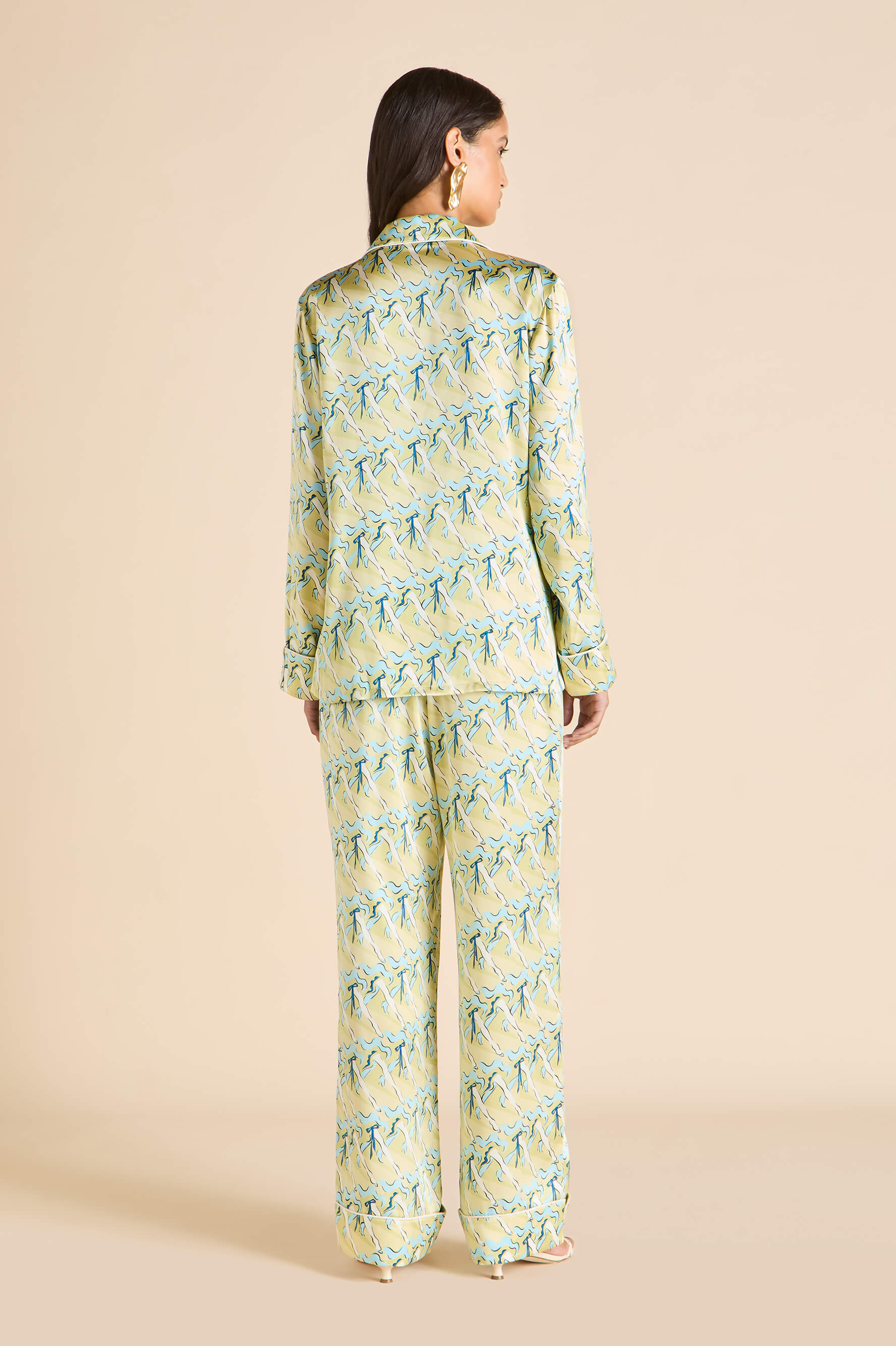 Lila Loulou Yellow Can-can Pyjamas in Silk Satin