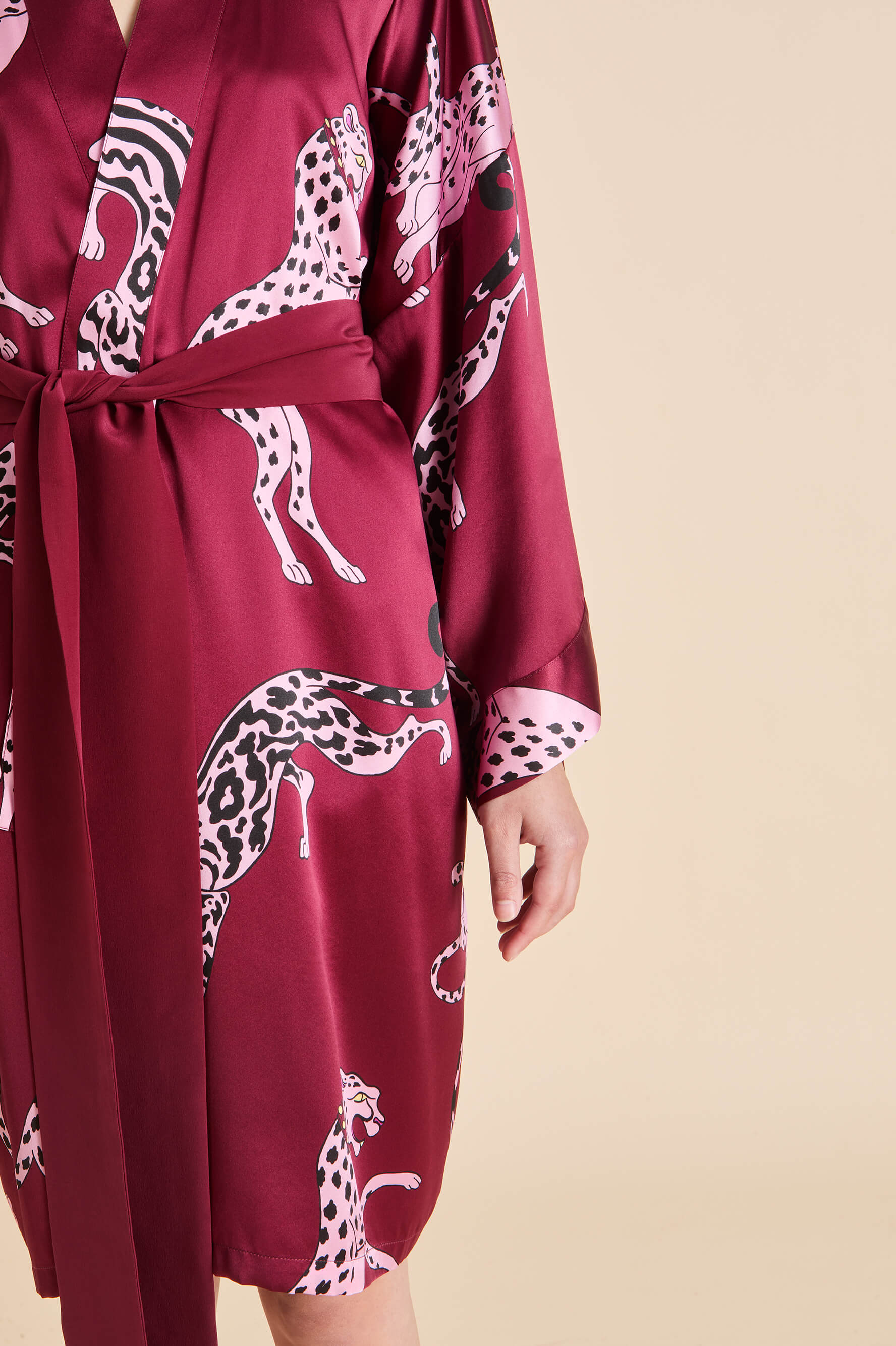 Mimi Cherie Red Leopard Robe in Silk Satin