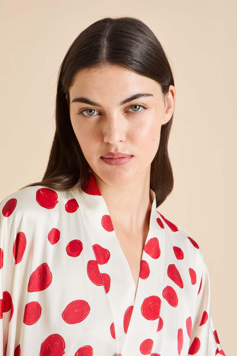Lila Sonnet Ivory Wax Seal Pyjamas in Silk Satin