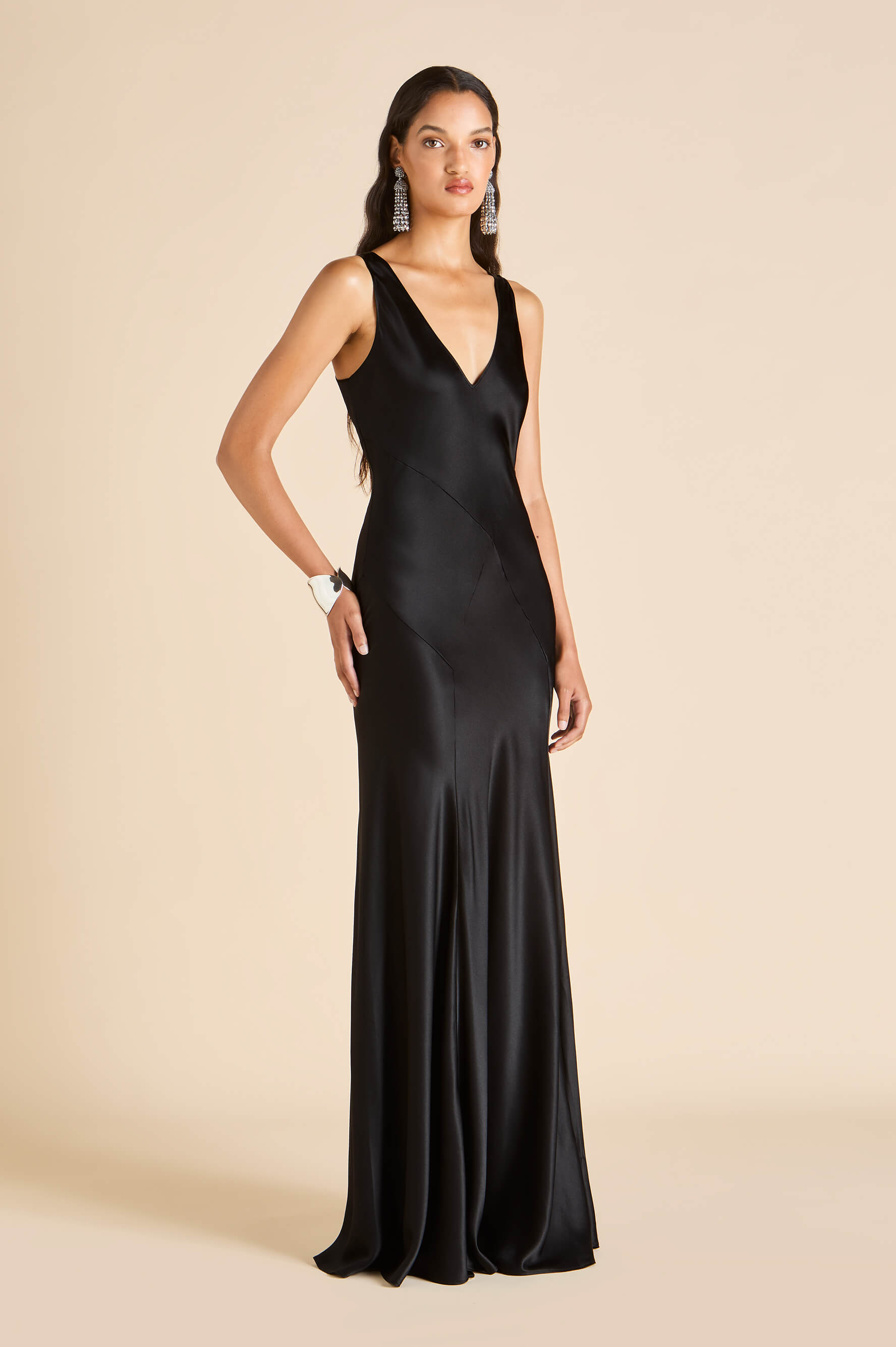 Paloma Jet Black Dress in Silk Satin