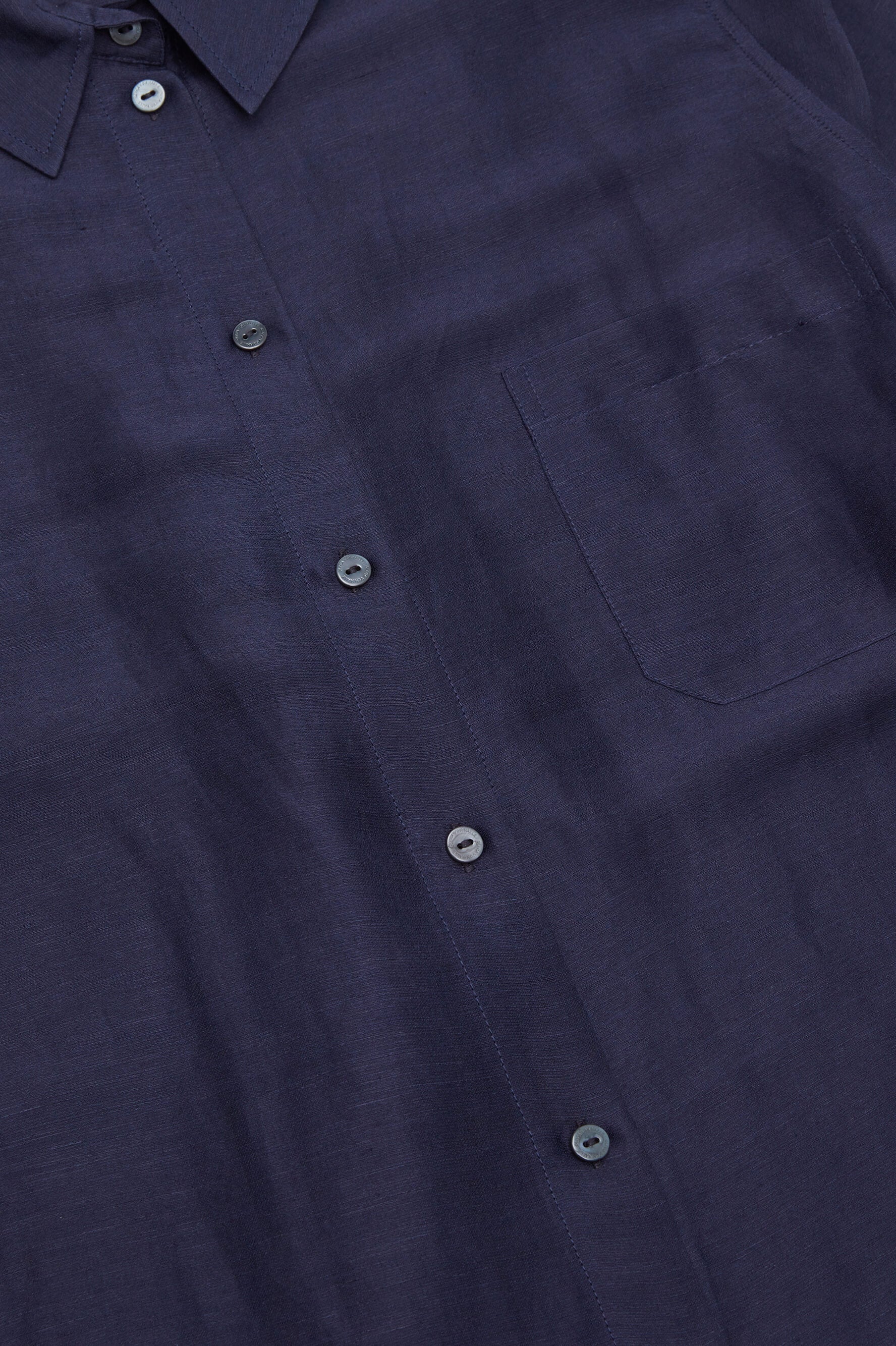 Phoebe Navy Shirt Dress in Linen-Silk