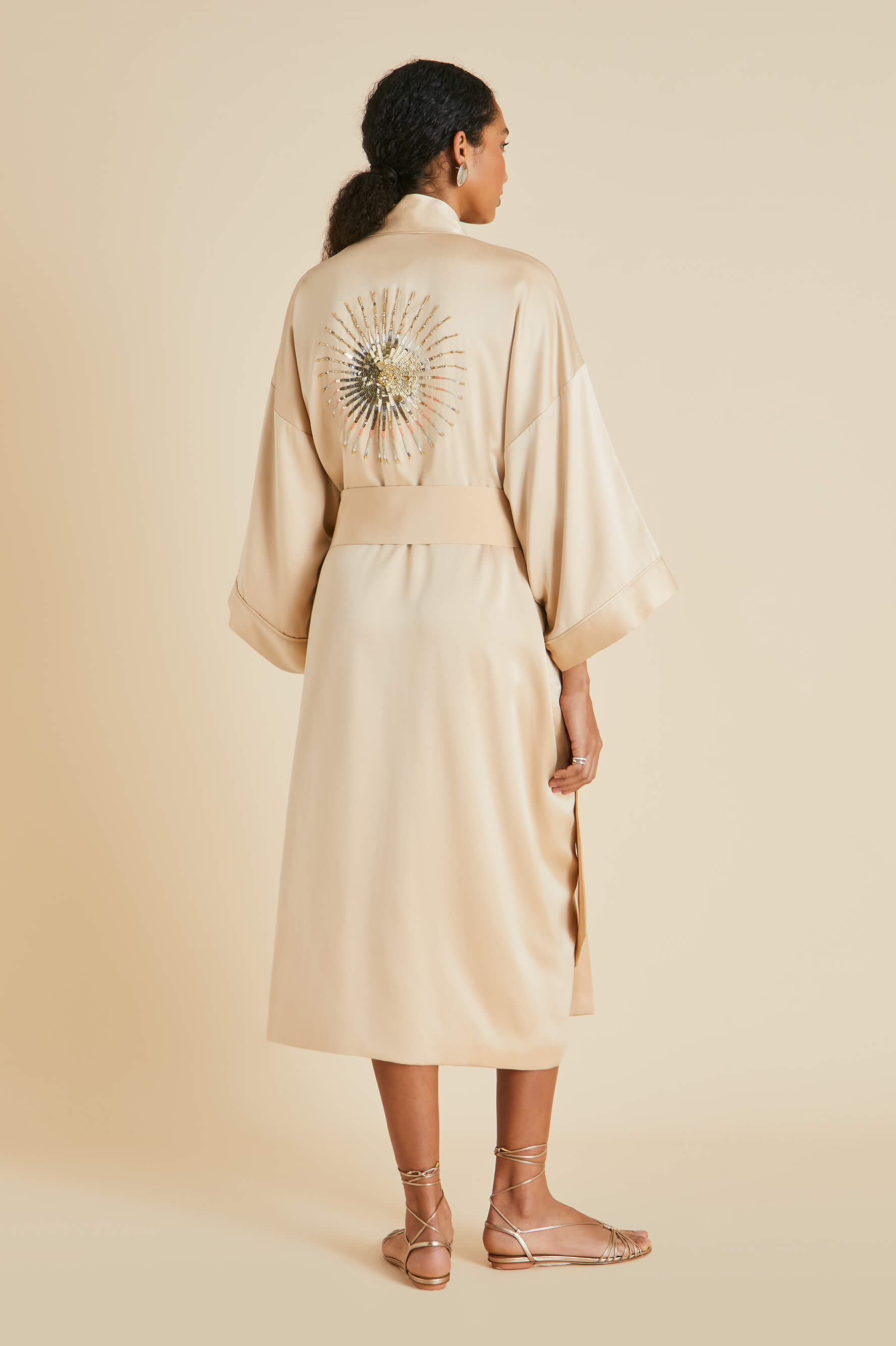 Sabine Celestine Caramel Embellished Robe in Sandwashed Silk