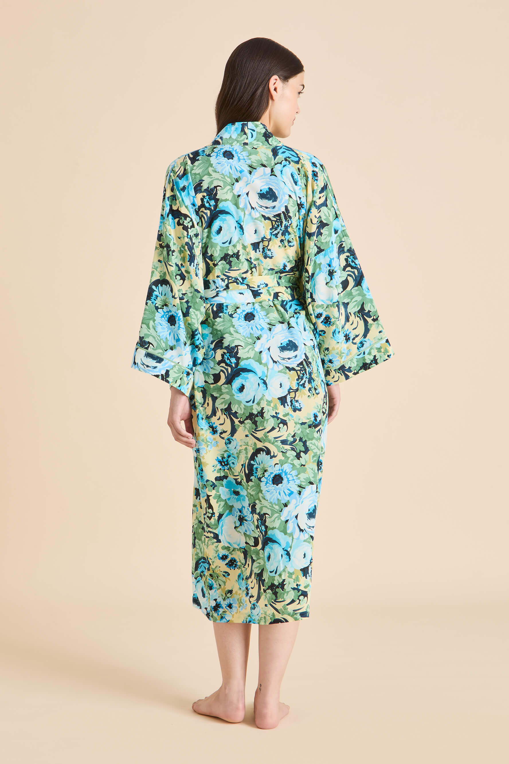 Sabine Jardin Blue Floral Robe in Silk Crêpe de Chine