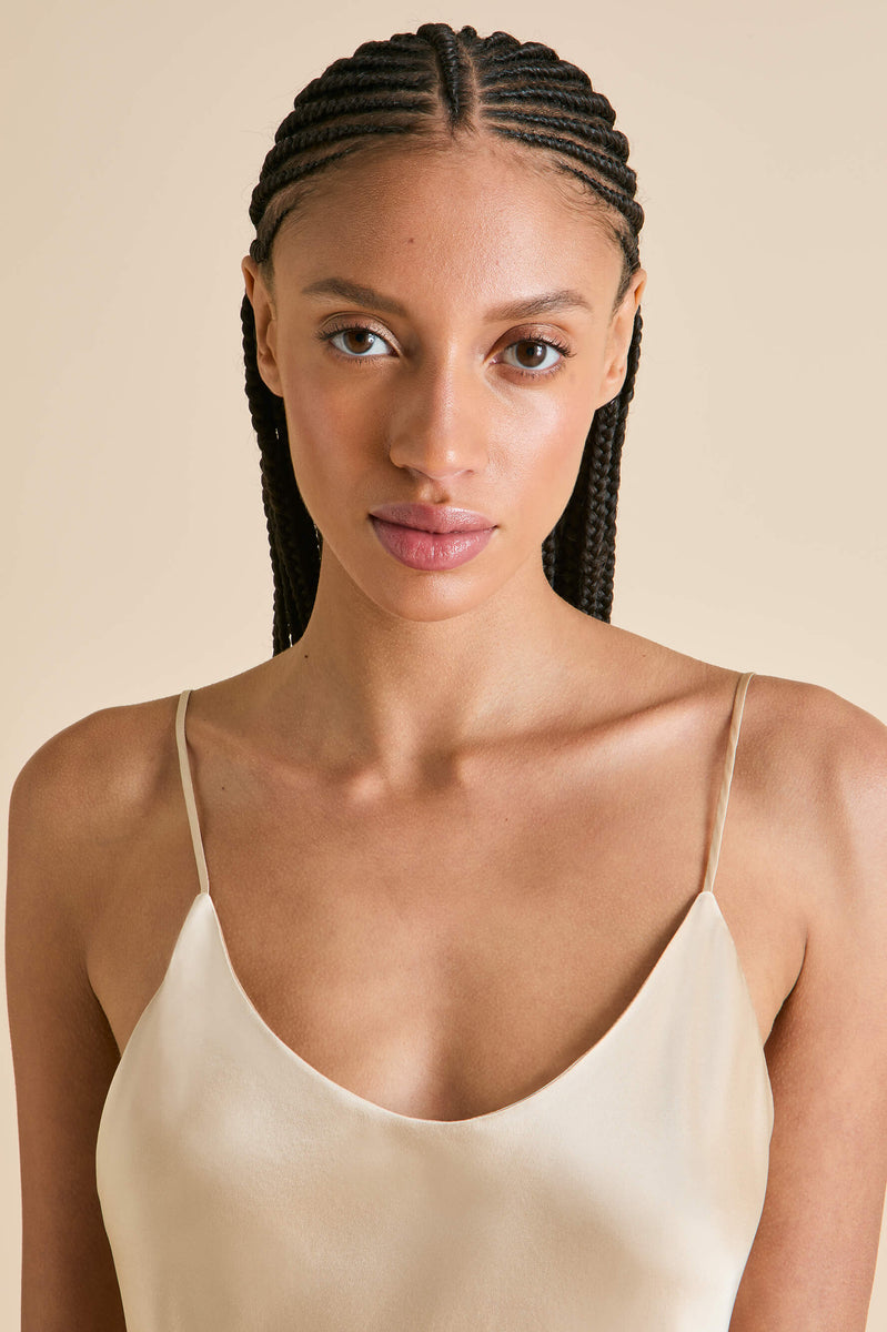 Venus Caramel Slip Dress in Silk Satin | Olivia von Halle