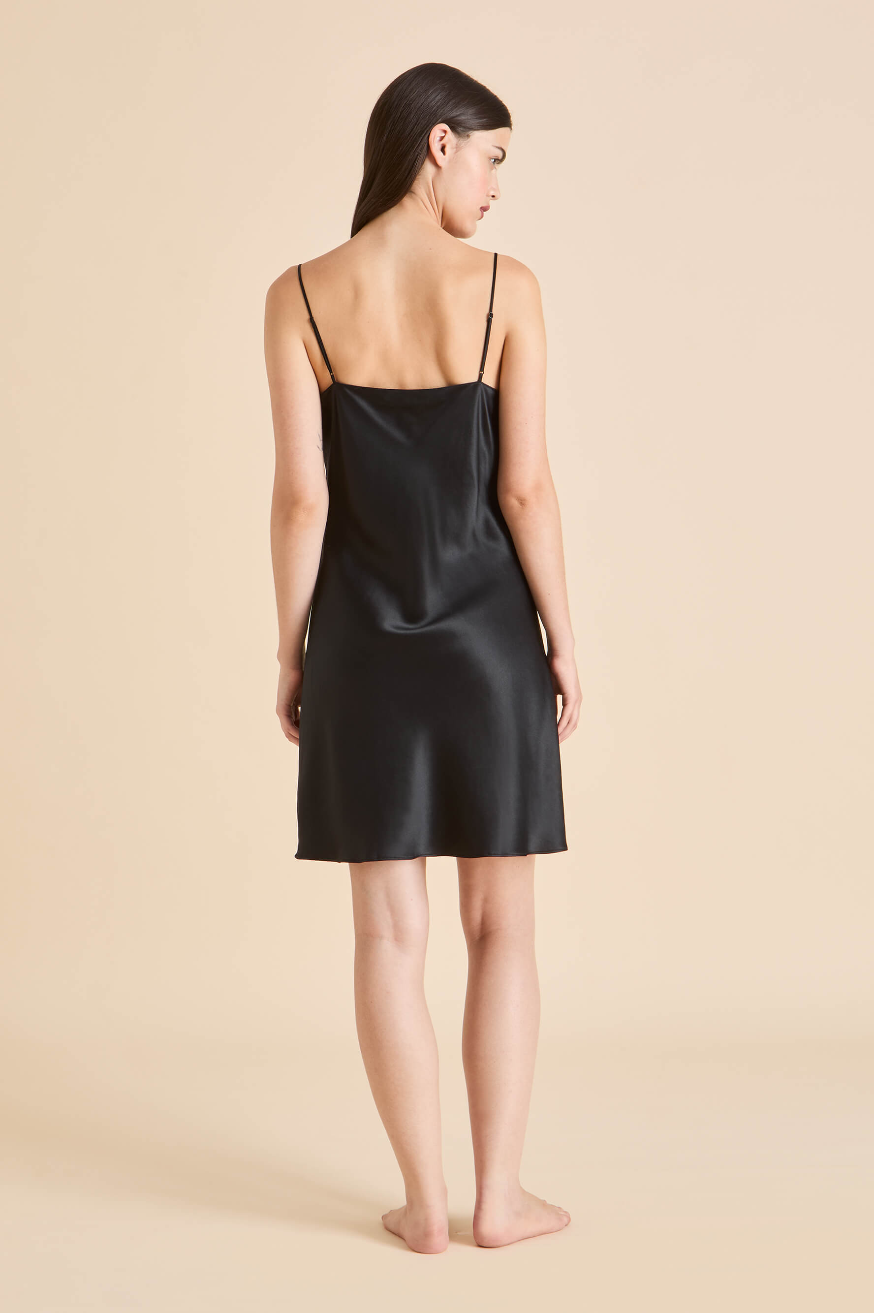Venus Jet Black Slip Dress in Silk Satin