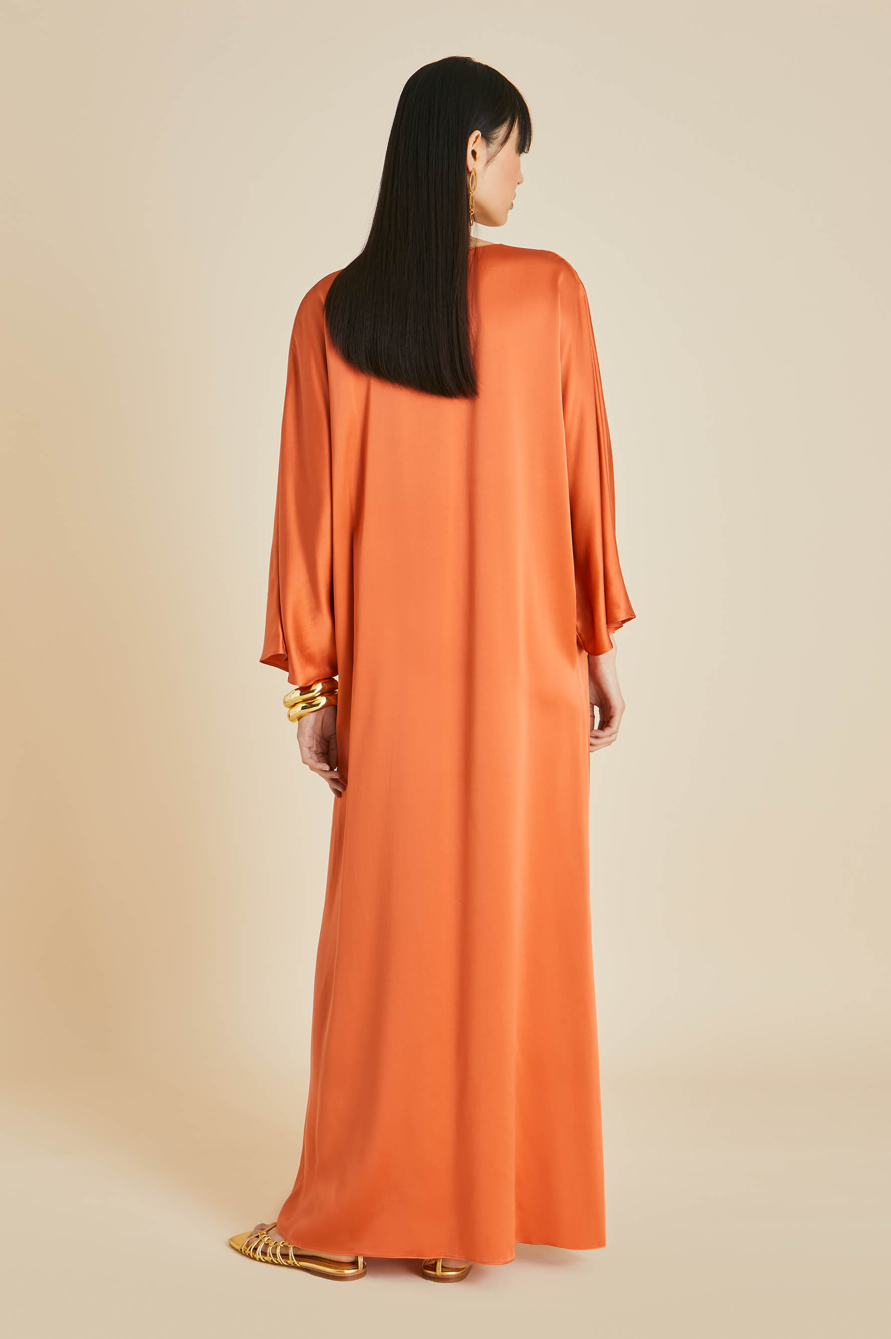 Vreeland Orange Dress in Sandwashed Silk