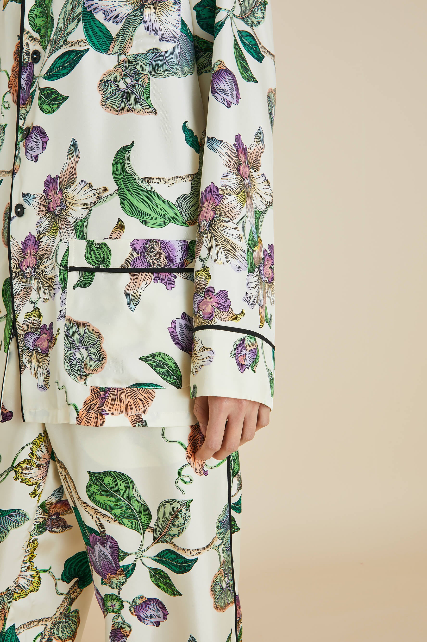 Yves Aura Ivory Floral Pyjamas in Silk Twill