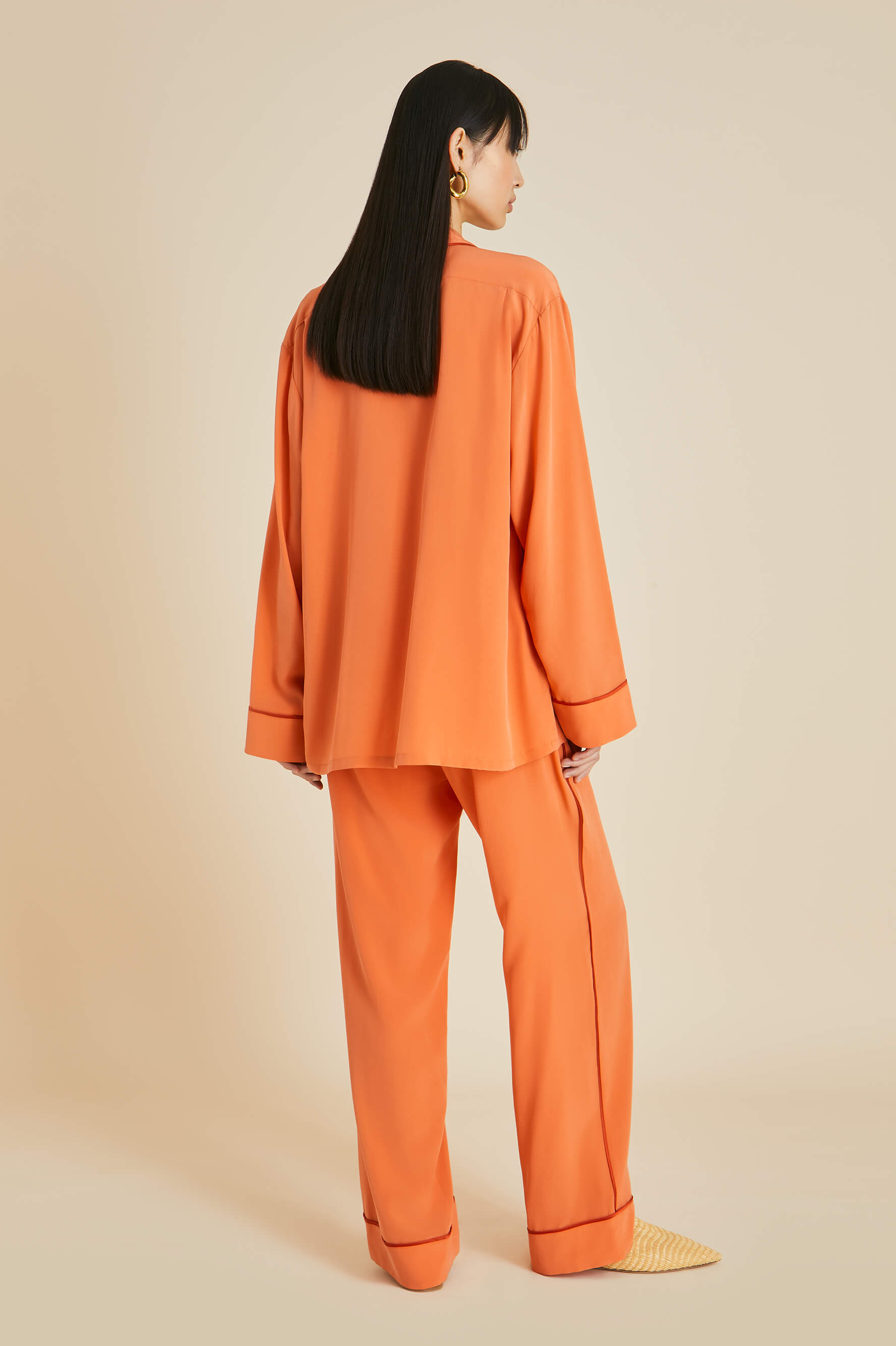 Yves Orange Pyjamas in Silk Crêpe de Chine