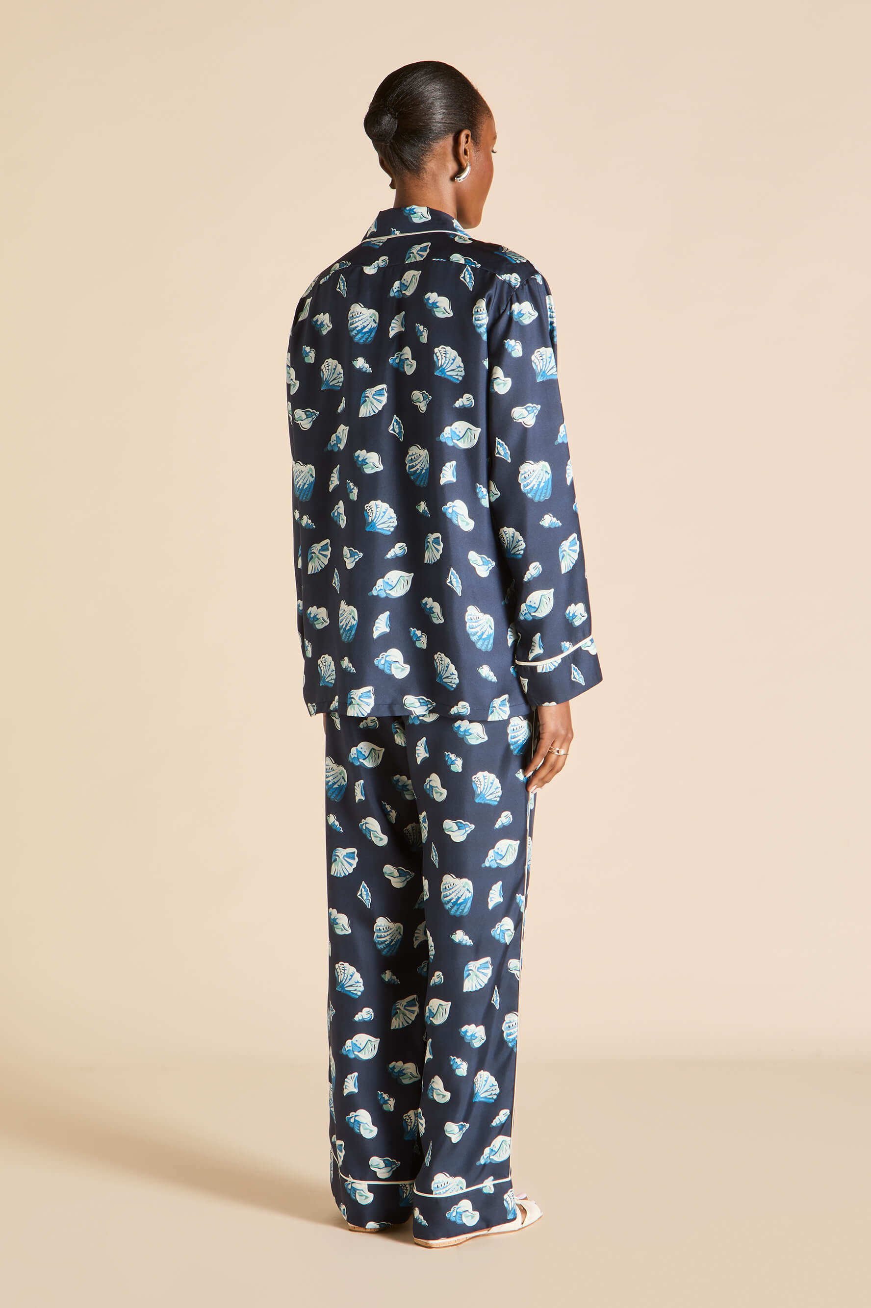 Yves Nautilus Navy Seashell Pyjamas in Silk Twill