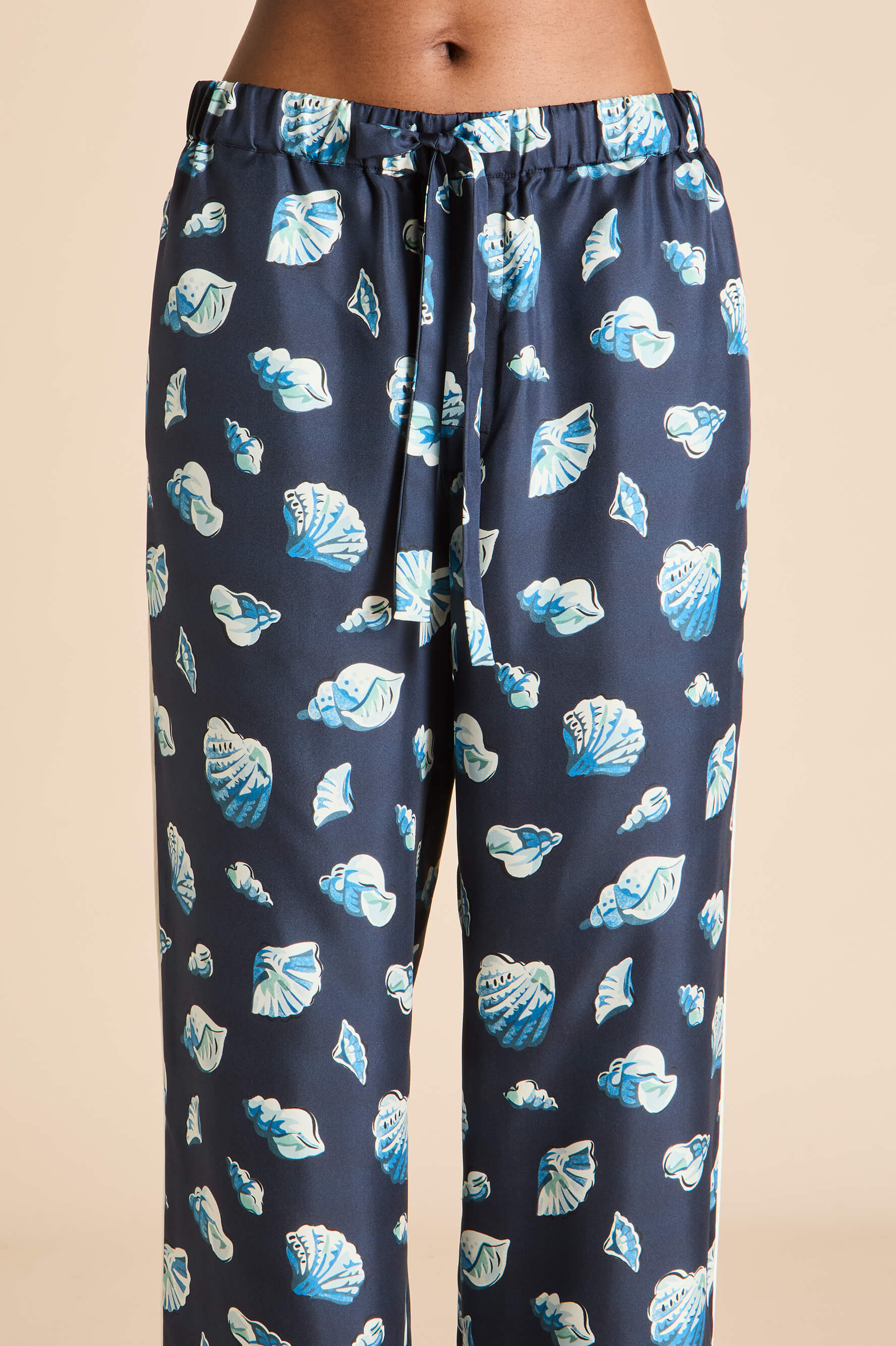 Yves Nautilus Navy Seashell Pyjamas in Silk Twill
