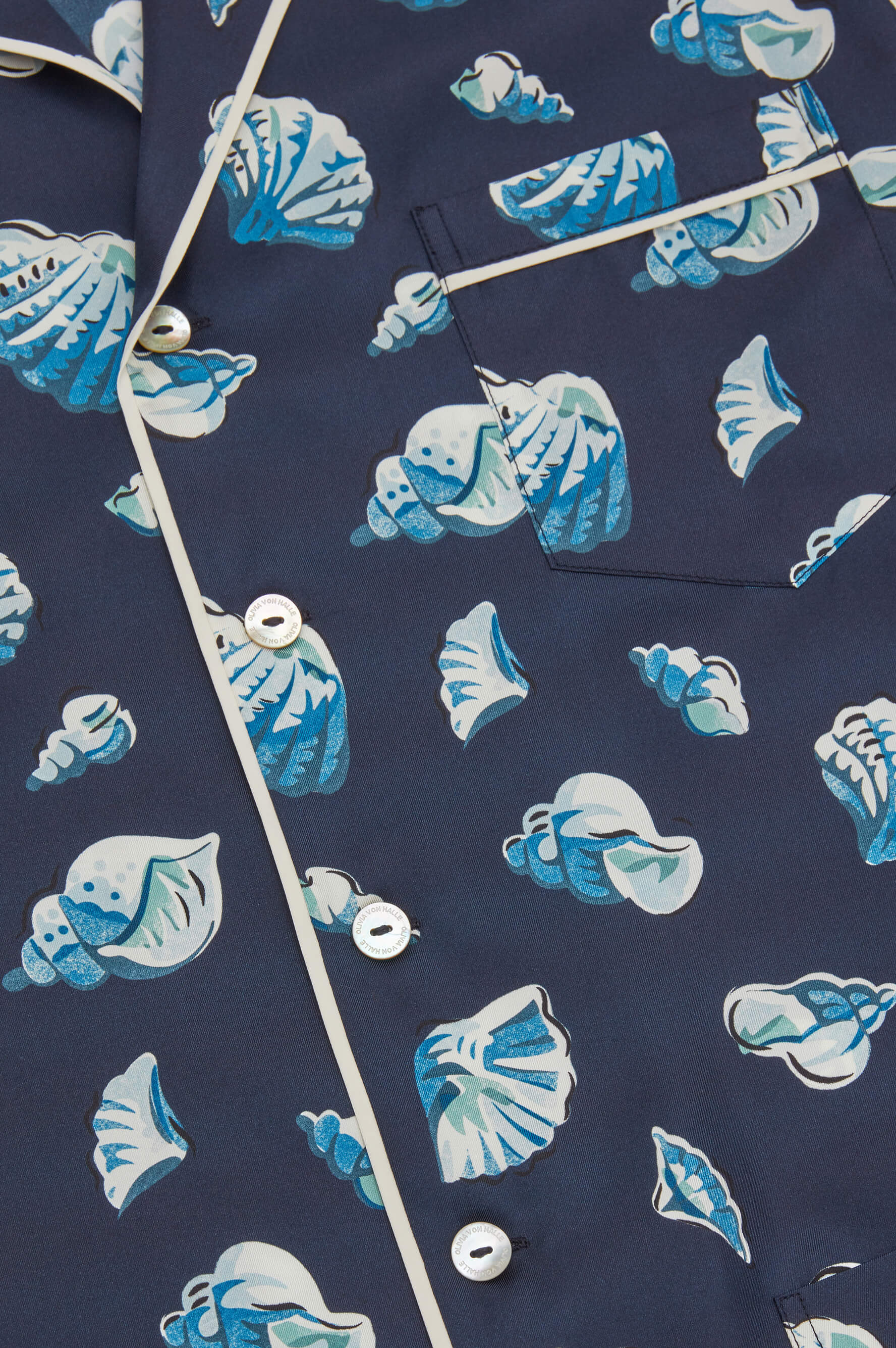Yves Nautilus Navy Seashell Pyjamas in Silk Twill