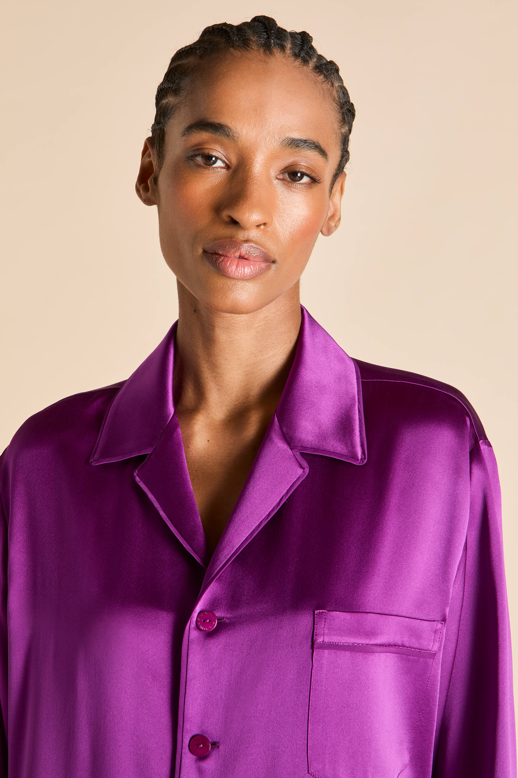 Yves Plum Pyjamas in Silk Satin