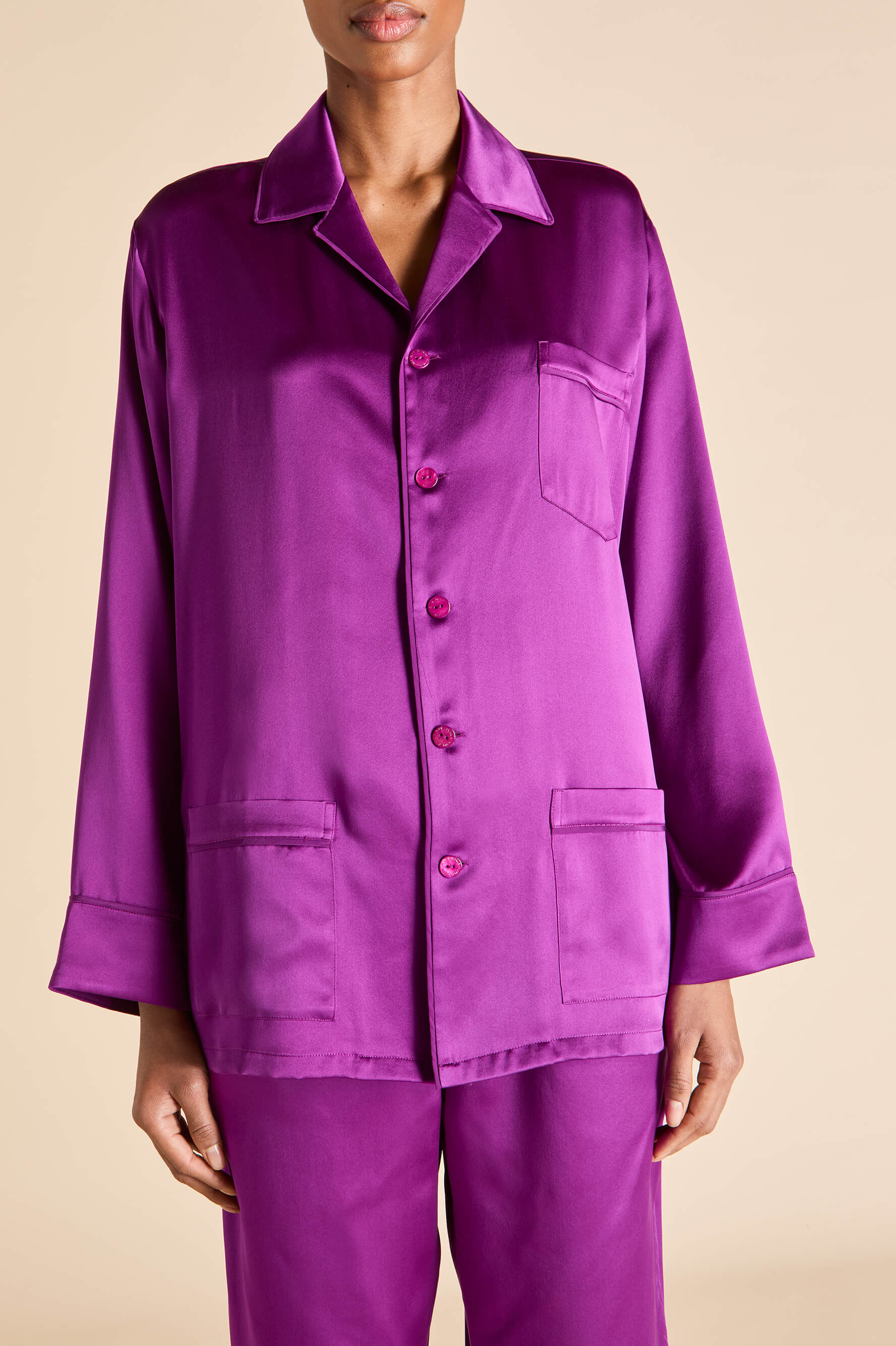 Yves Plum Pyjamas in Silk Satin