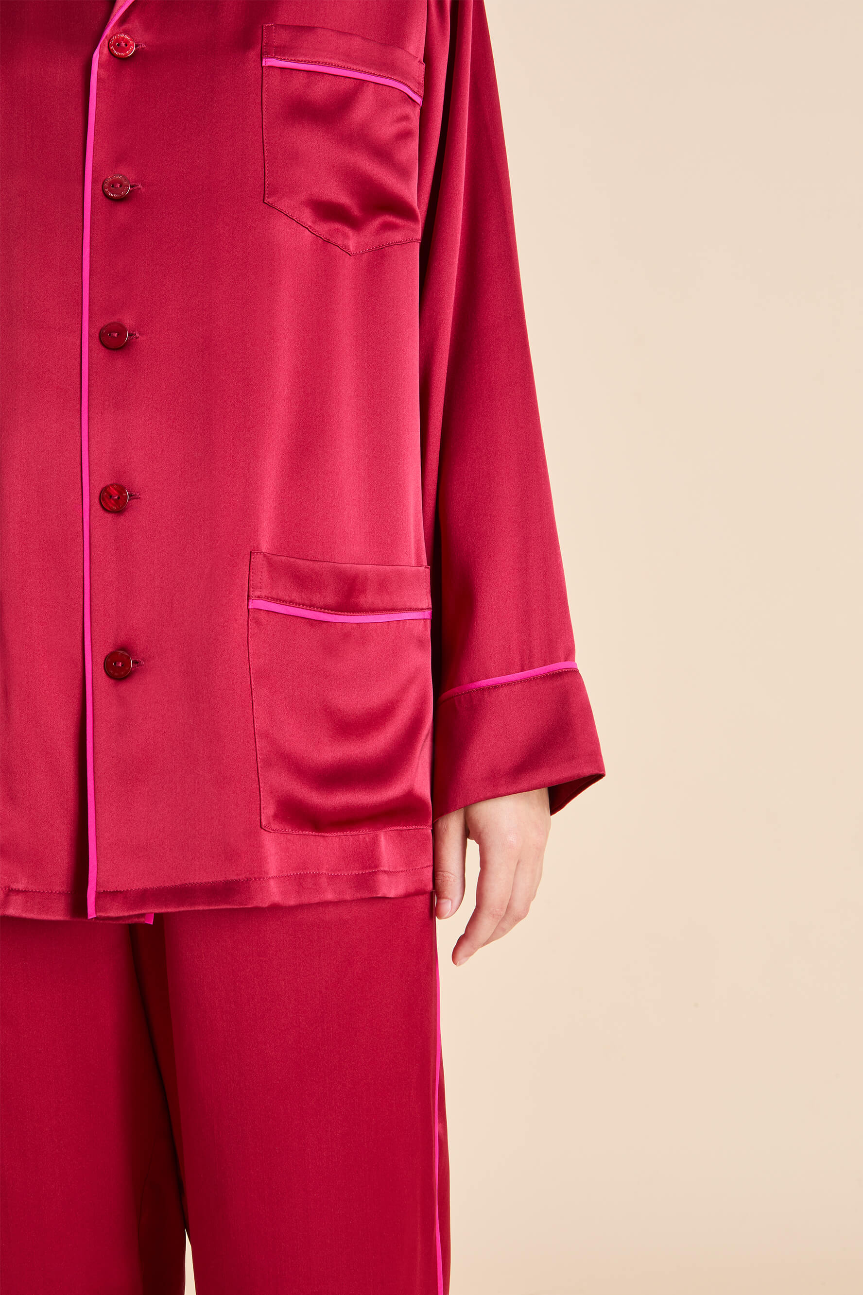 Yves Russet Red Pyjamas in Silk Satin