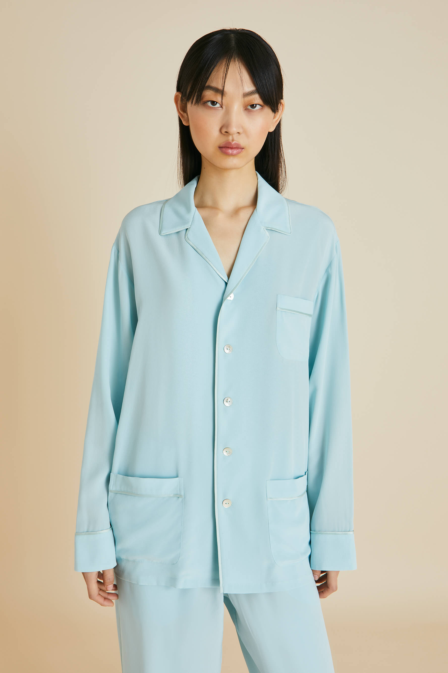 Yves Blue Pyjamas in Silk Crêpe de Chine