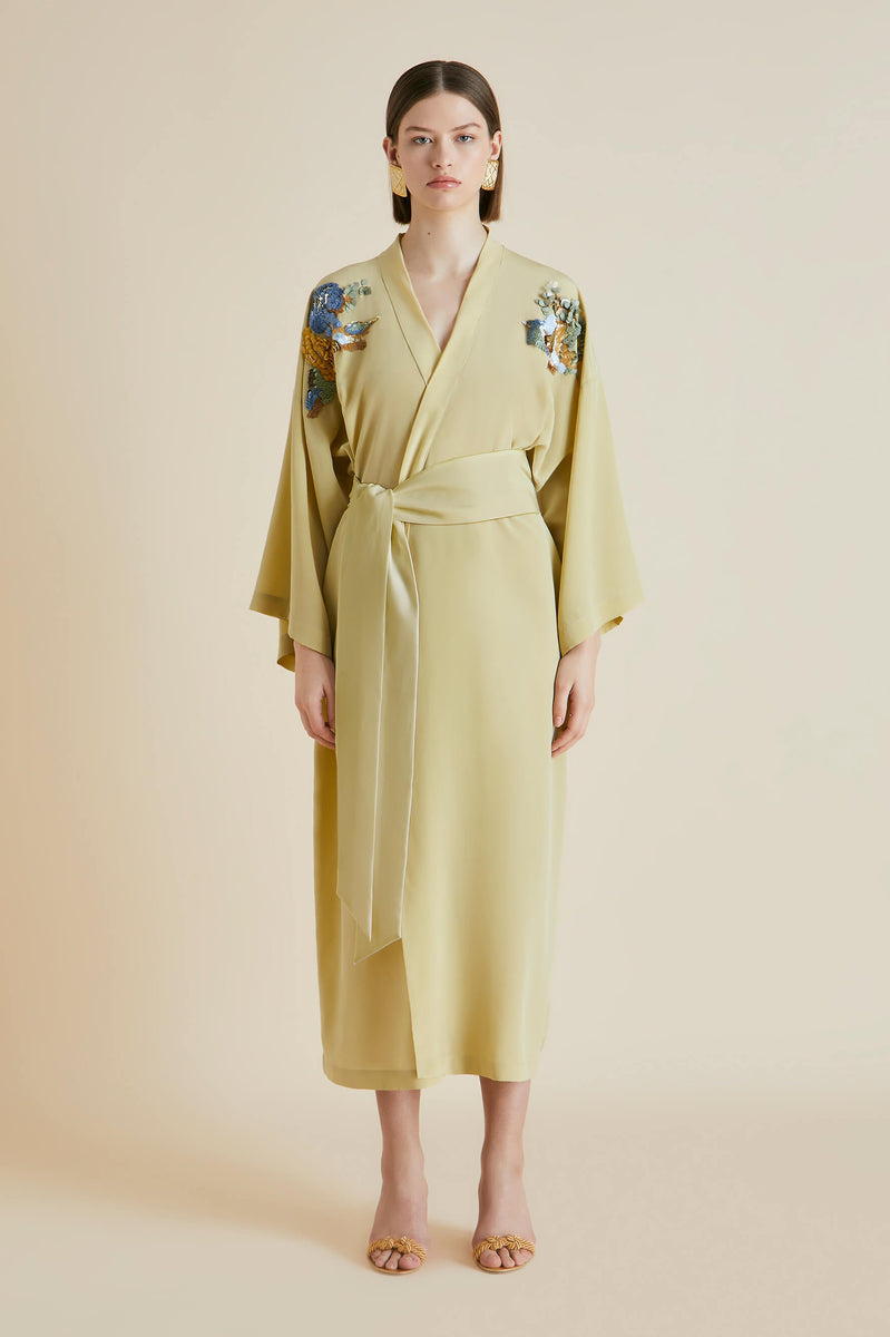 Olivia von Halle Amaya Yellow Mountain Silk Crêpe De Chine Robe